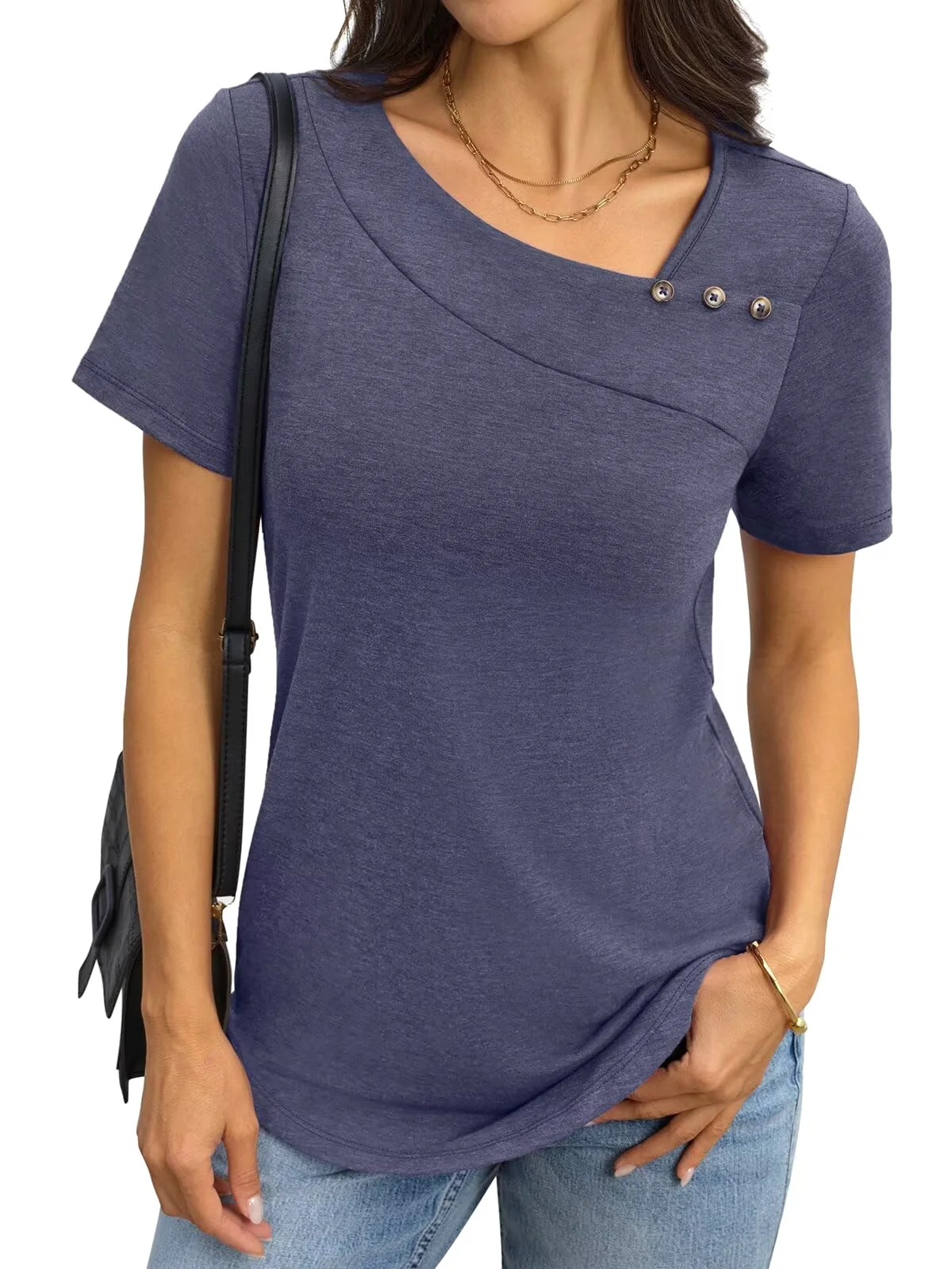 TICTICMIMI Asymmetric neck curved-hem tee in Navy