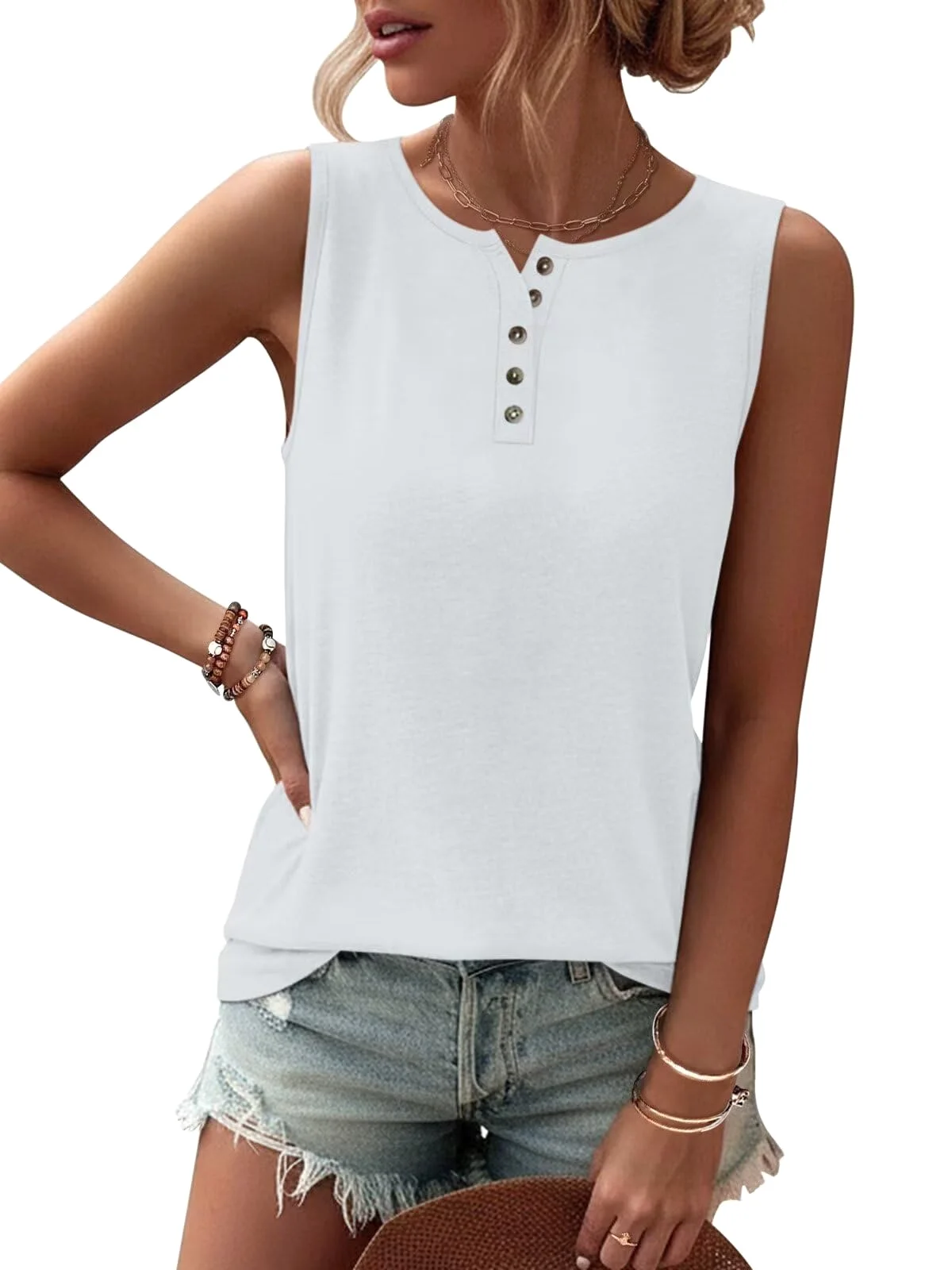 TICTICMIMI Button crewneck tank in White