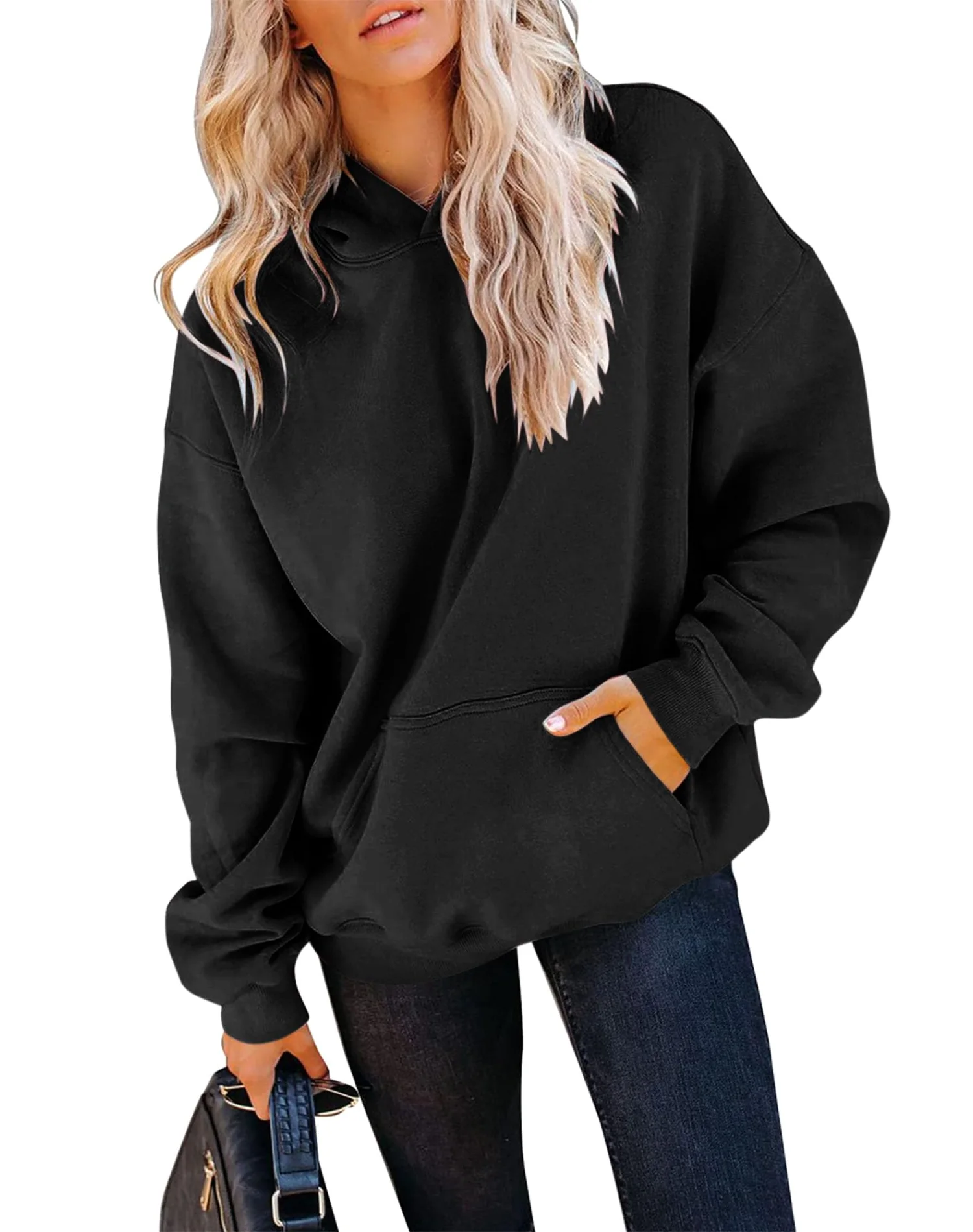 TICTICMIMI Fleece pullover hoodie in Black