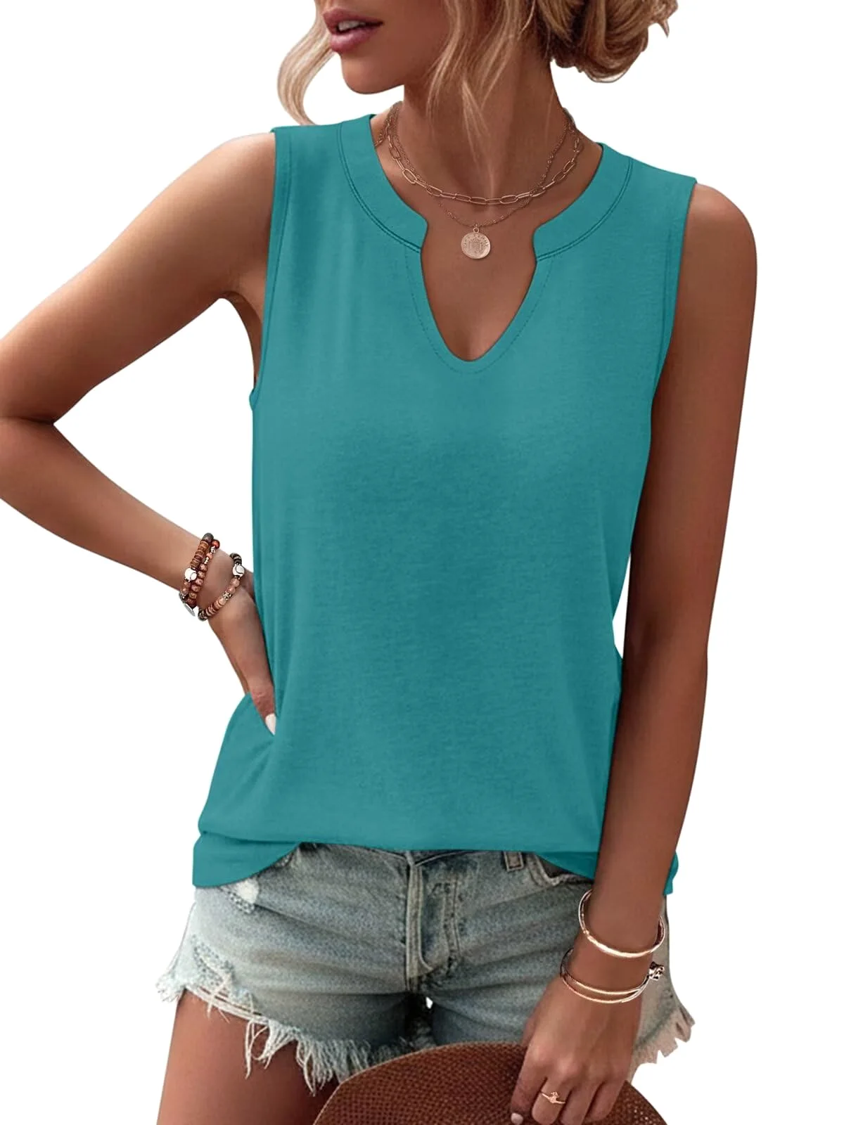 TICTICMIMI Flowy V-neck tank in Teal