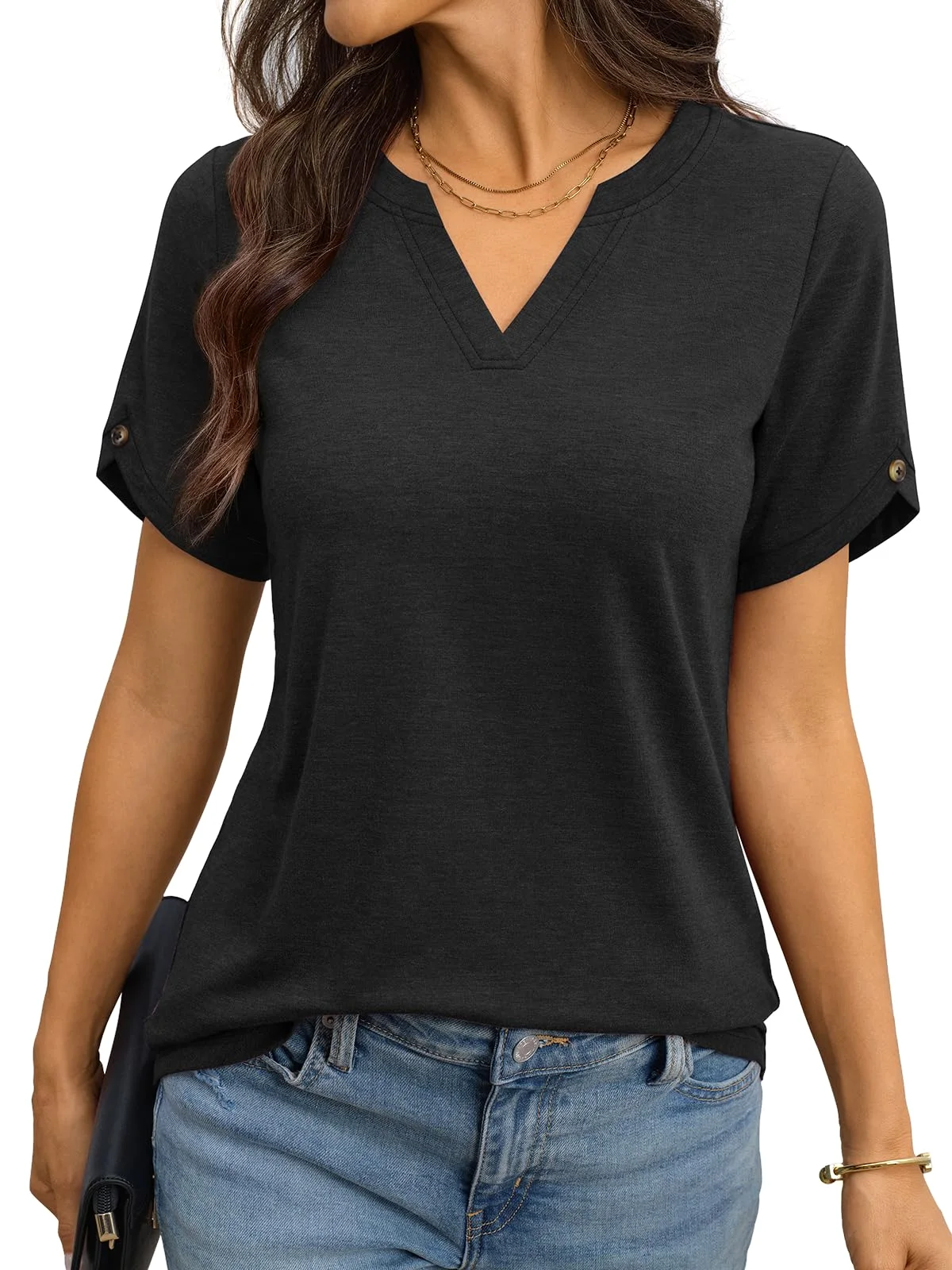 TICTICMIMI Petal sleeve V-neck tee in Black
