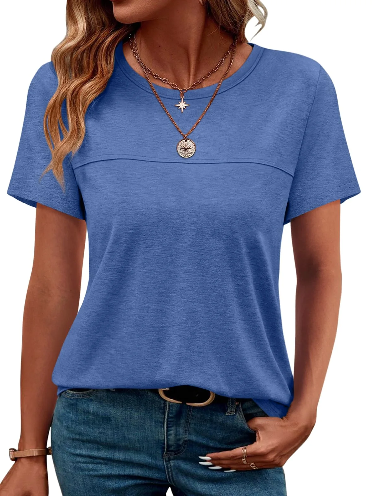 TICTICMIMI Pleated front crewneck tee in Blue