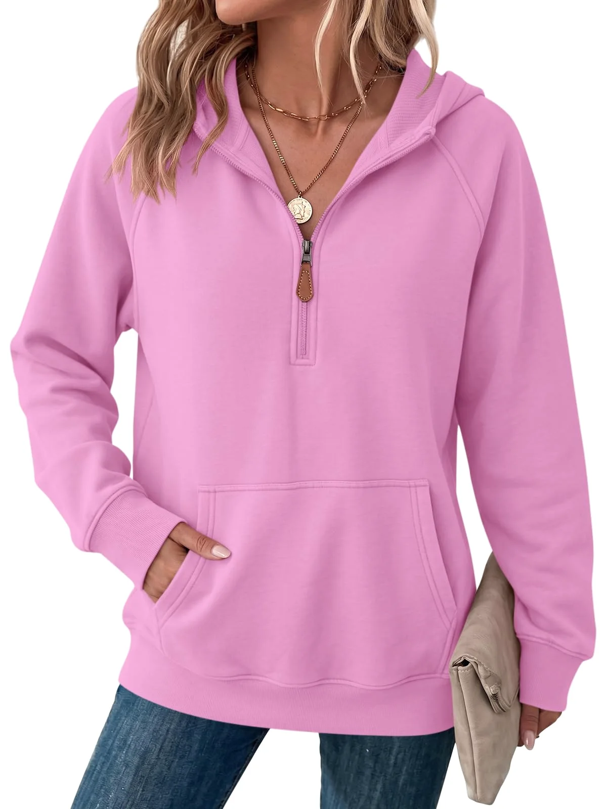 TICTICMIMI Quarter-zip oversized hoodie in Pink