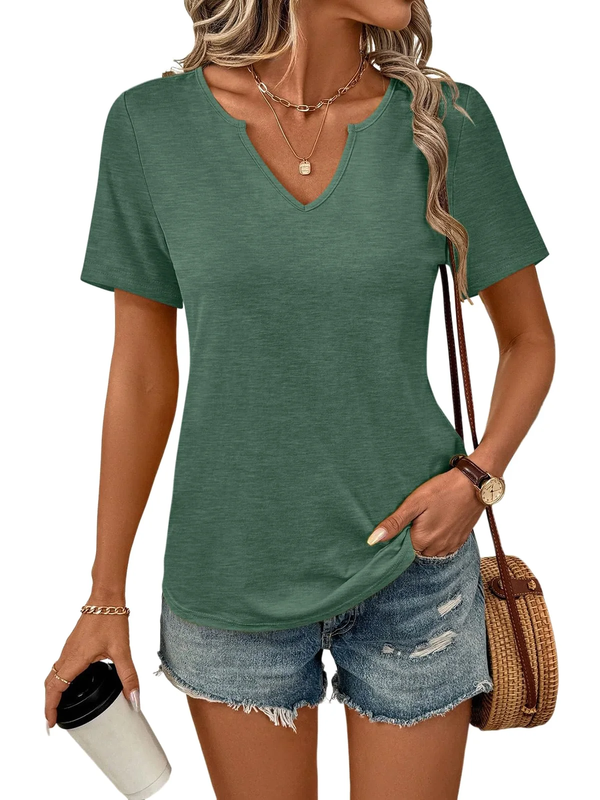 TICTICMIMI Relaxed V-neck tee in Green