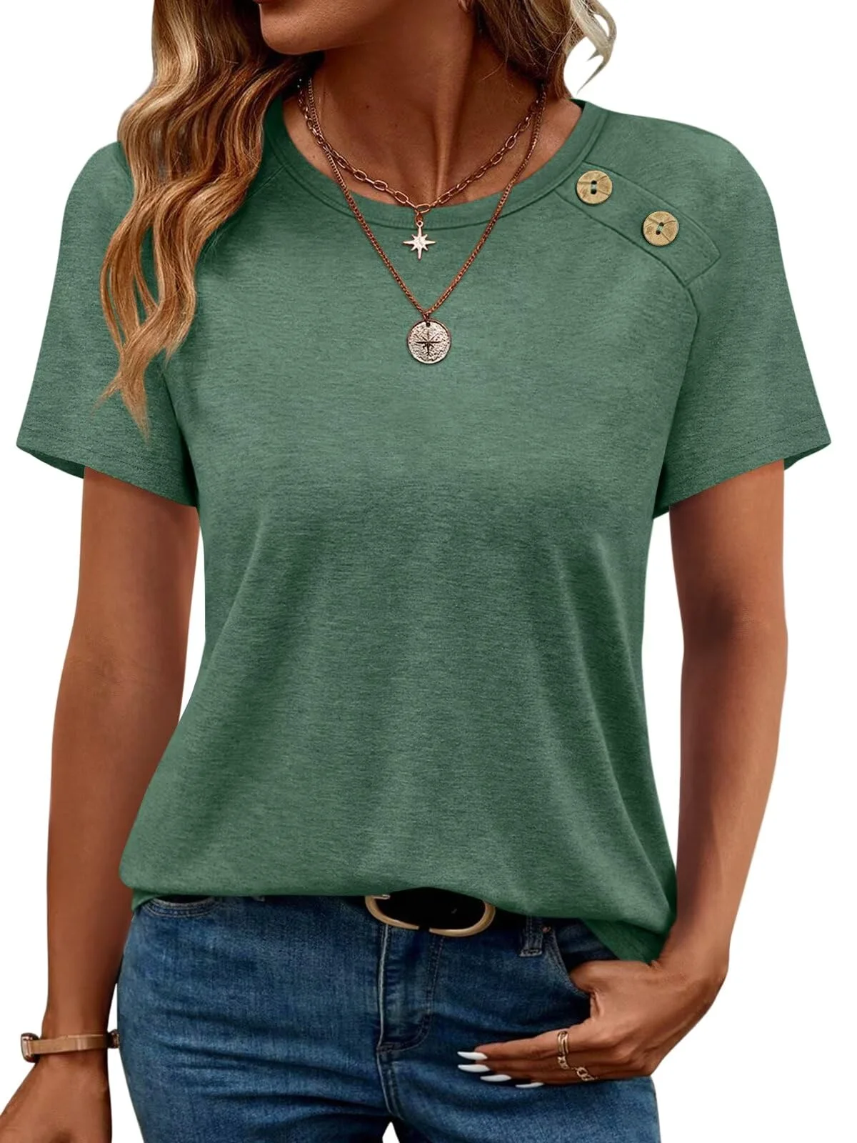 TICTICMIMI Side-button crewneck tee in Green