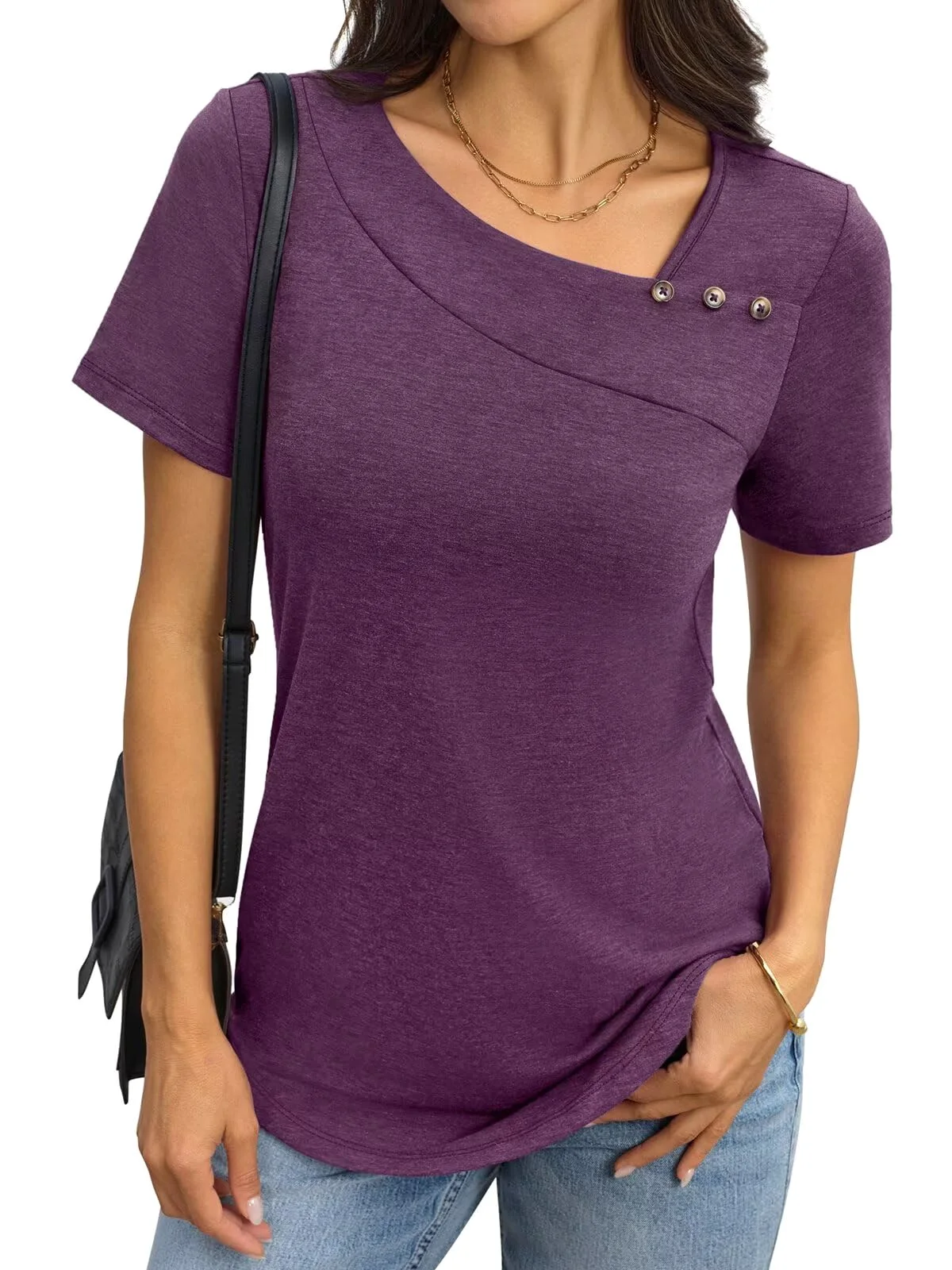 TICTICMIMI Asymmetric neck curved-hem tee in Purple