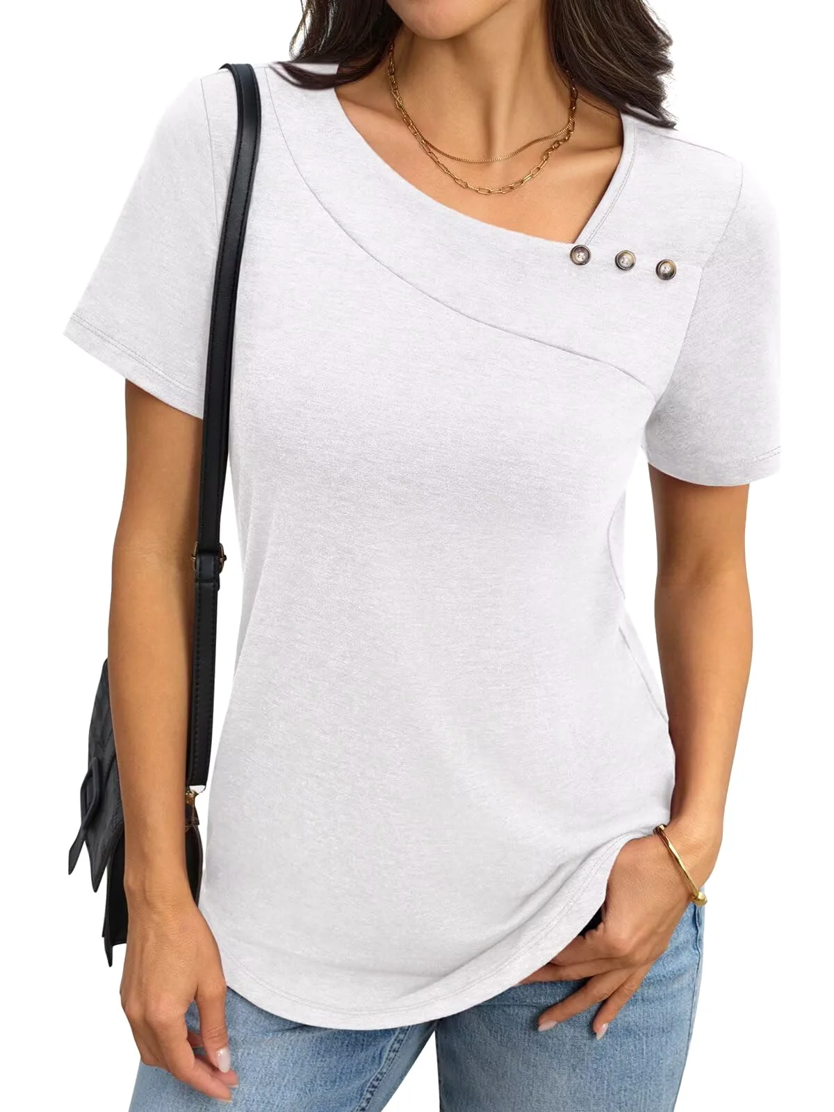 TICTICMIMI Asymmetric neck curved-hem tee in White