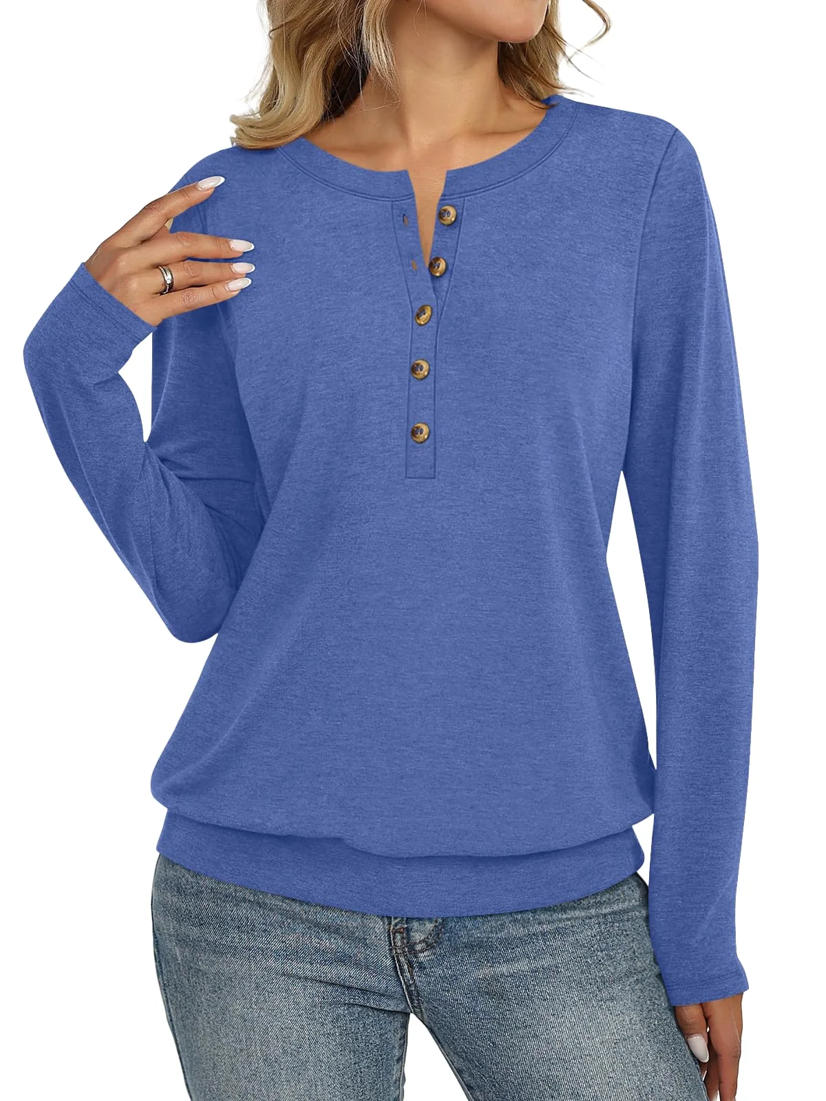 TICTICMIMI Banded-hem long sleeve henley in Blue