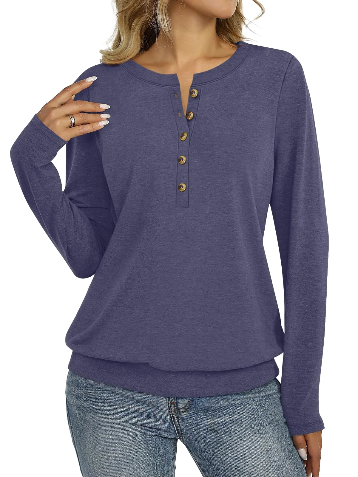 TICTICMIMI Banded-hem long sleeve henley in Navy