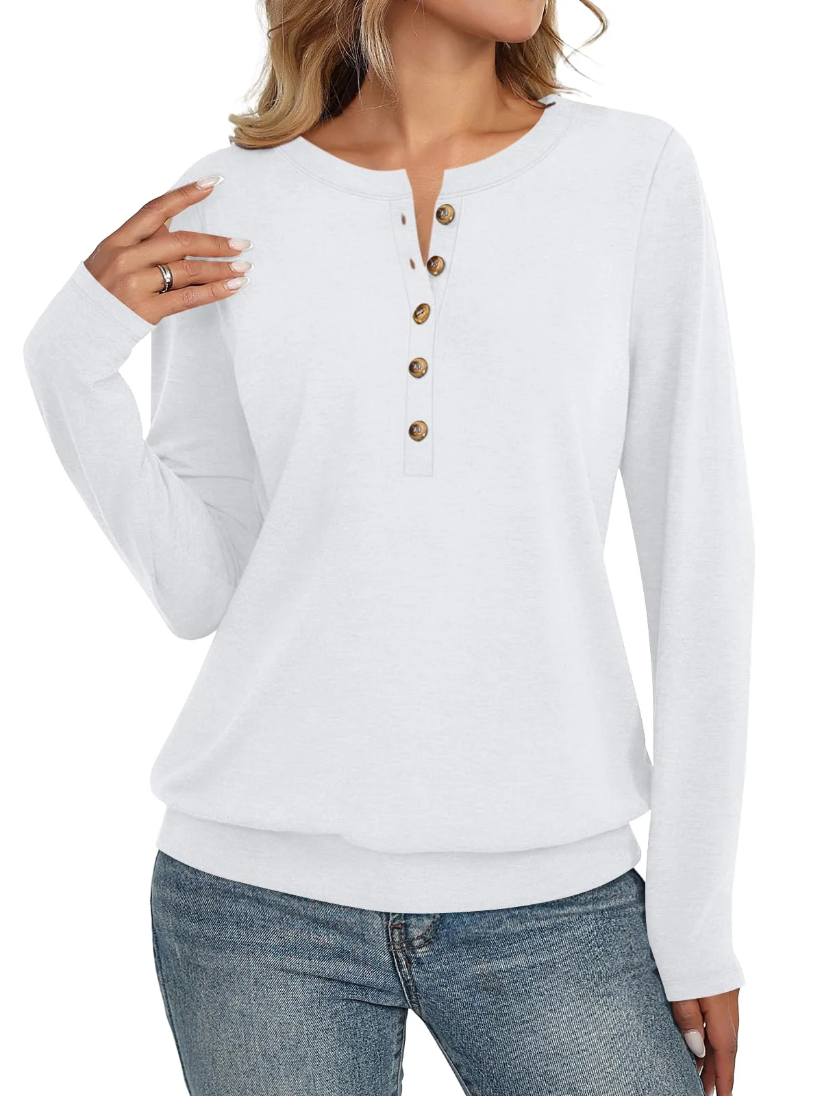 TICTICMIMI Banded-hem long sleeve henley in White