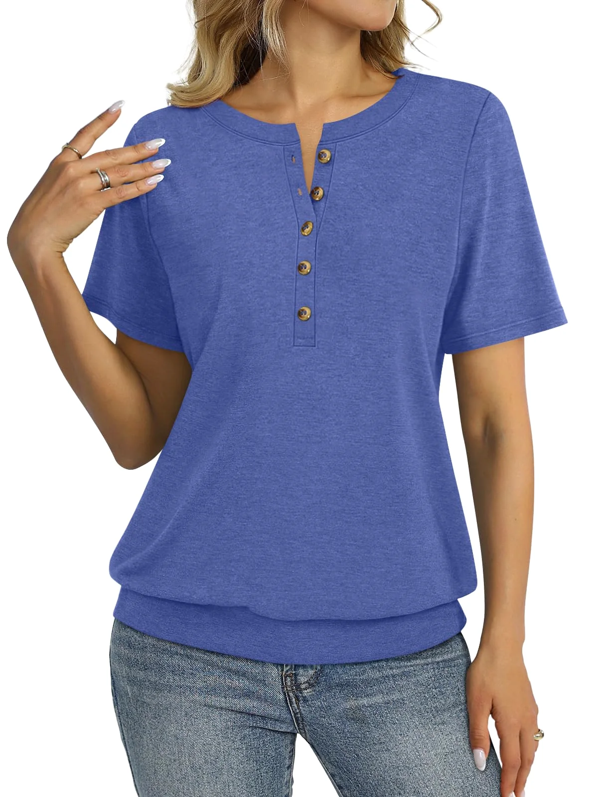 TICTICMIMI Banded-hem short sleeve henley in Blue