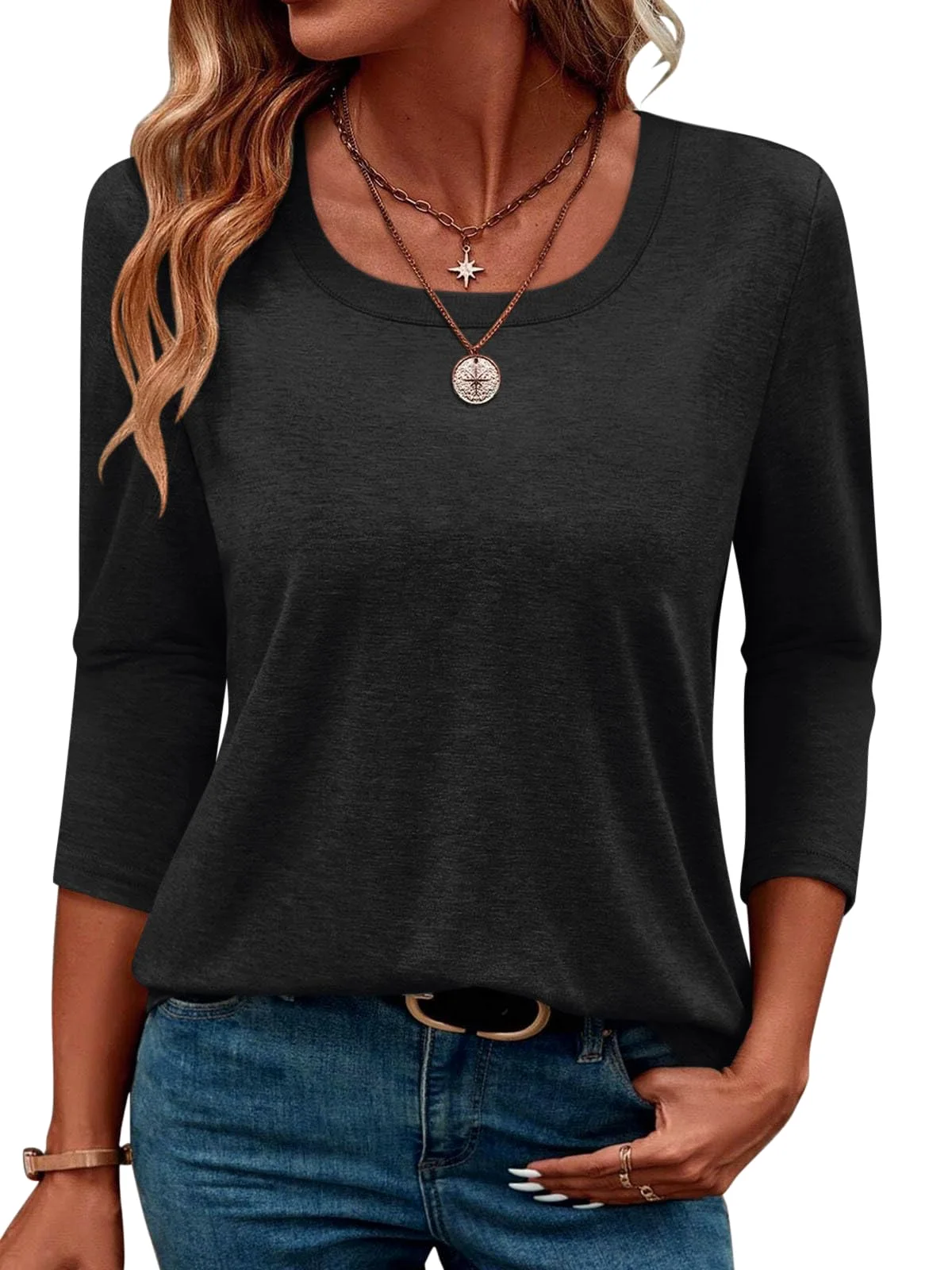 TICTICMIMI Basic 3/4 sleeve tee in Black