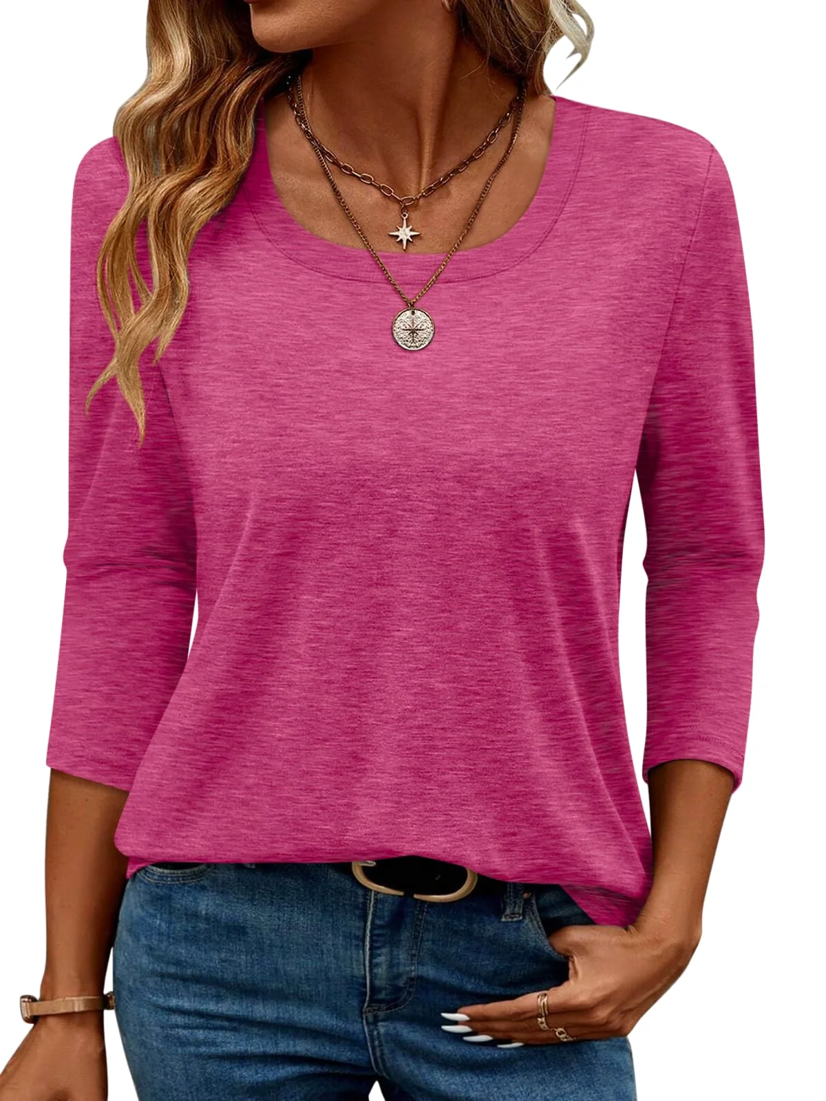 TICTICMIMI Basic 3/4 sleeve tee in Hot Pink