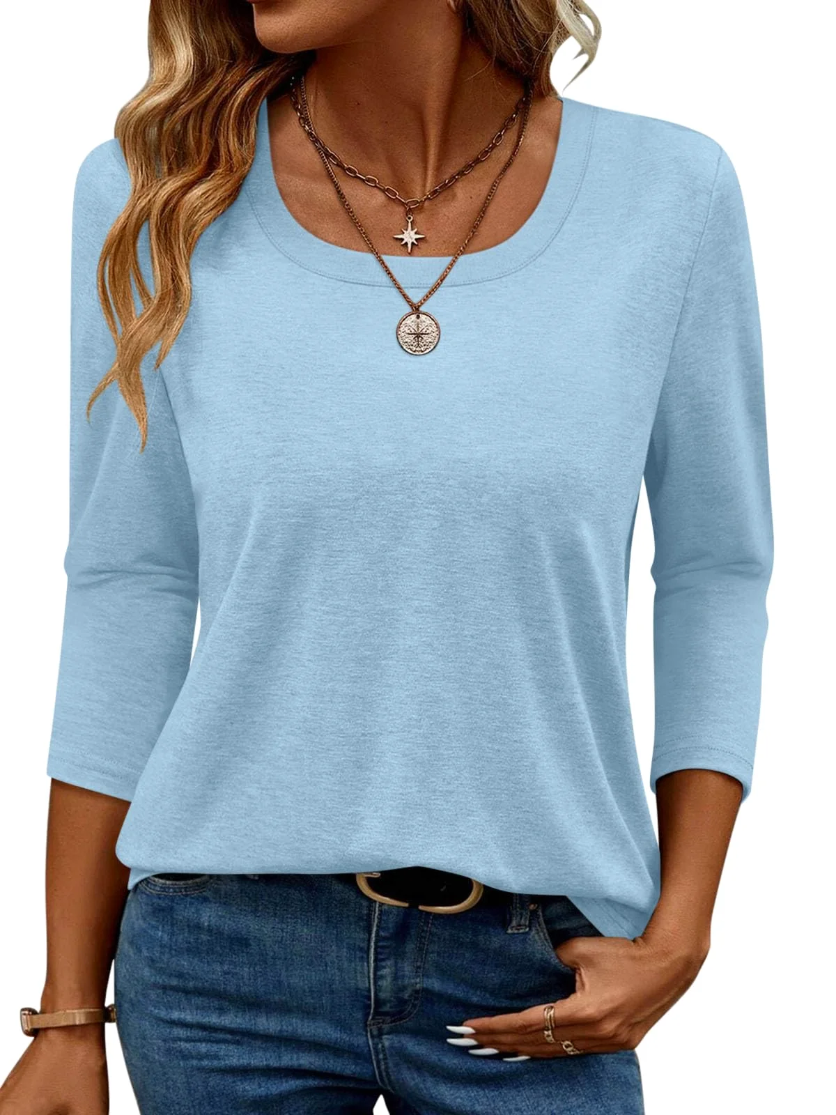 TICTICMIMI Basic 3/4 sleeve tee in Mint Blue