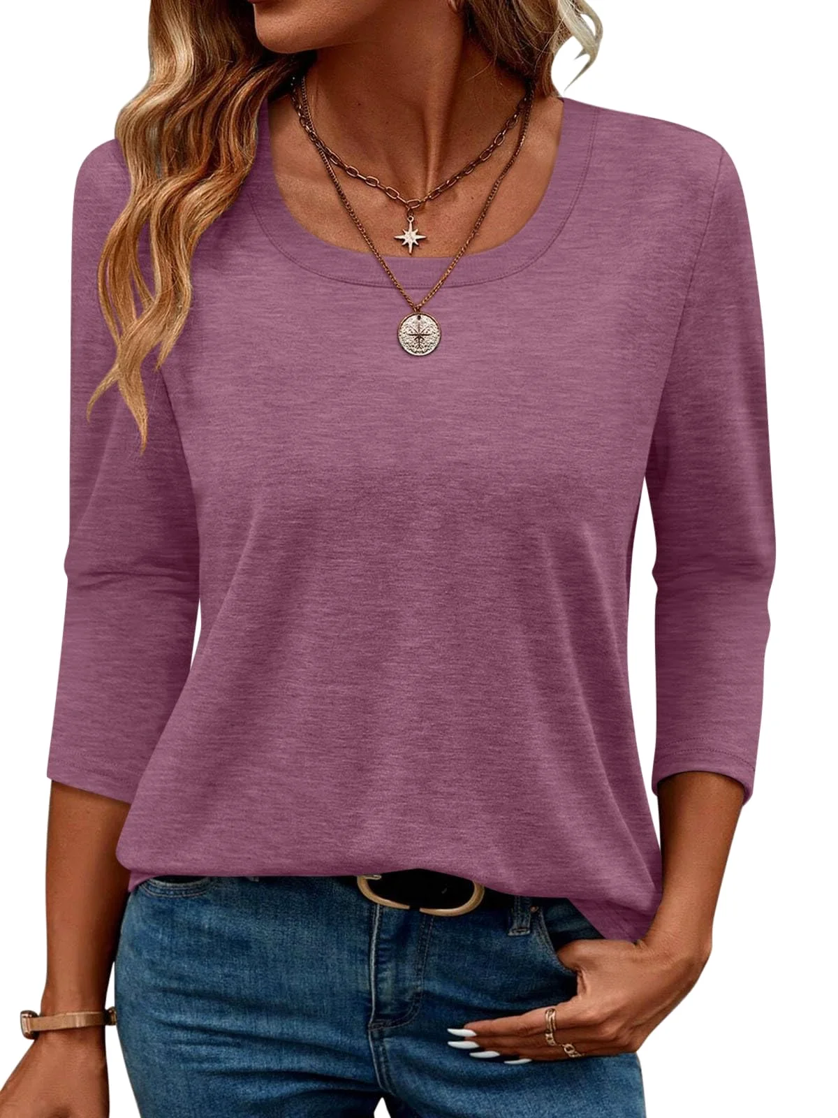 TICTICMIMI Basic 3/4 sleeve tee in Plum