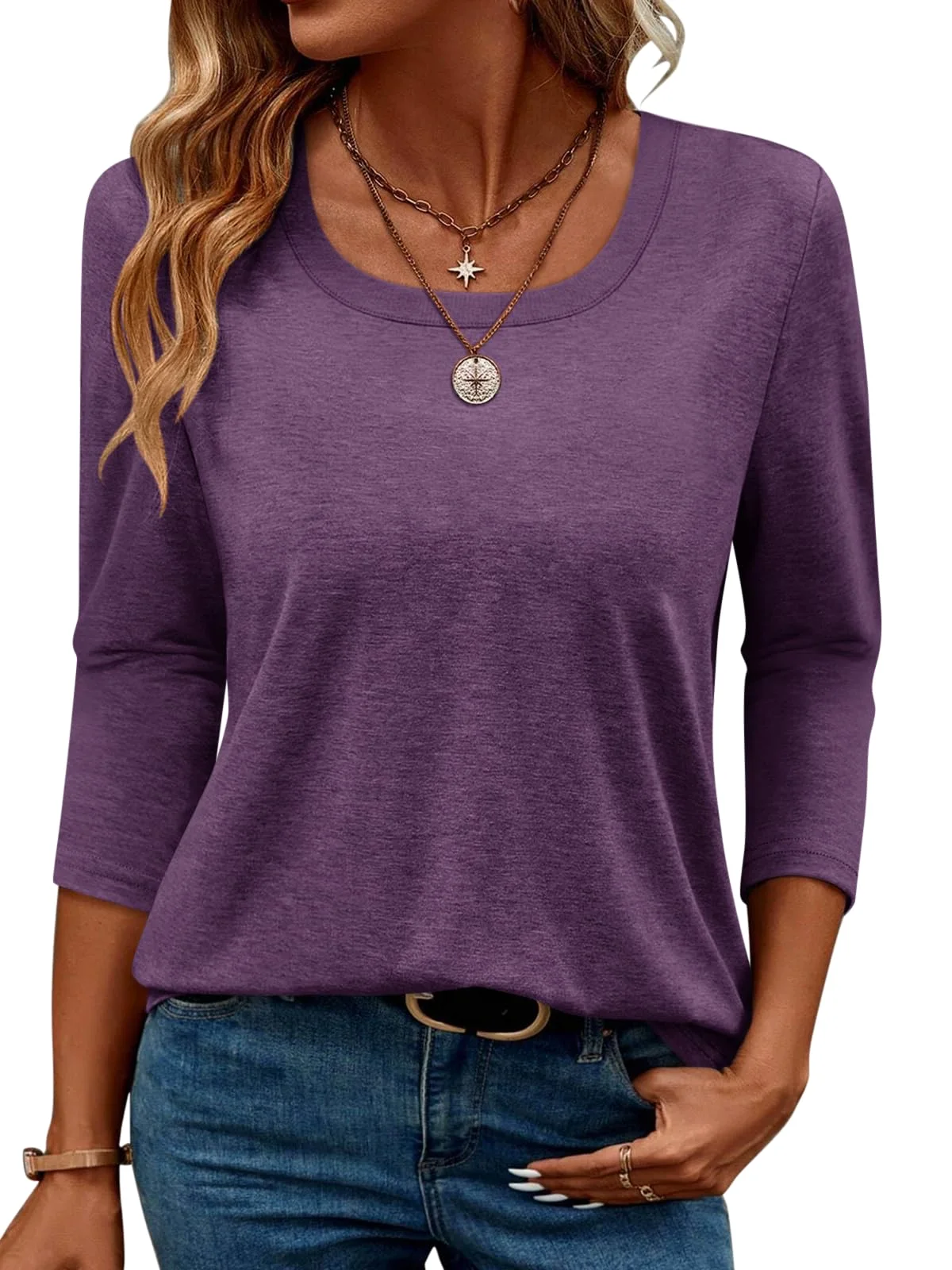 TICTICMIMI Basic 3/4 sleeve tee in Purple