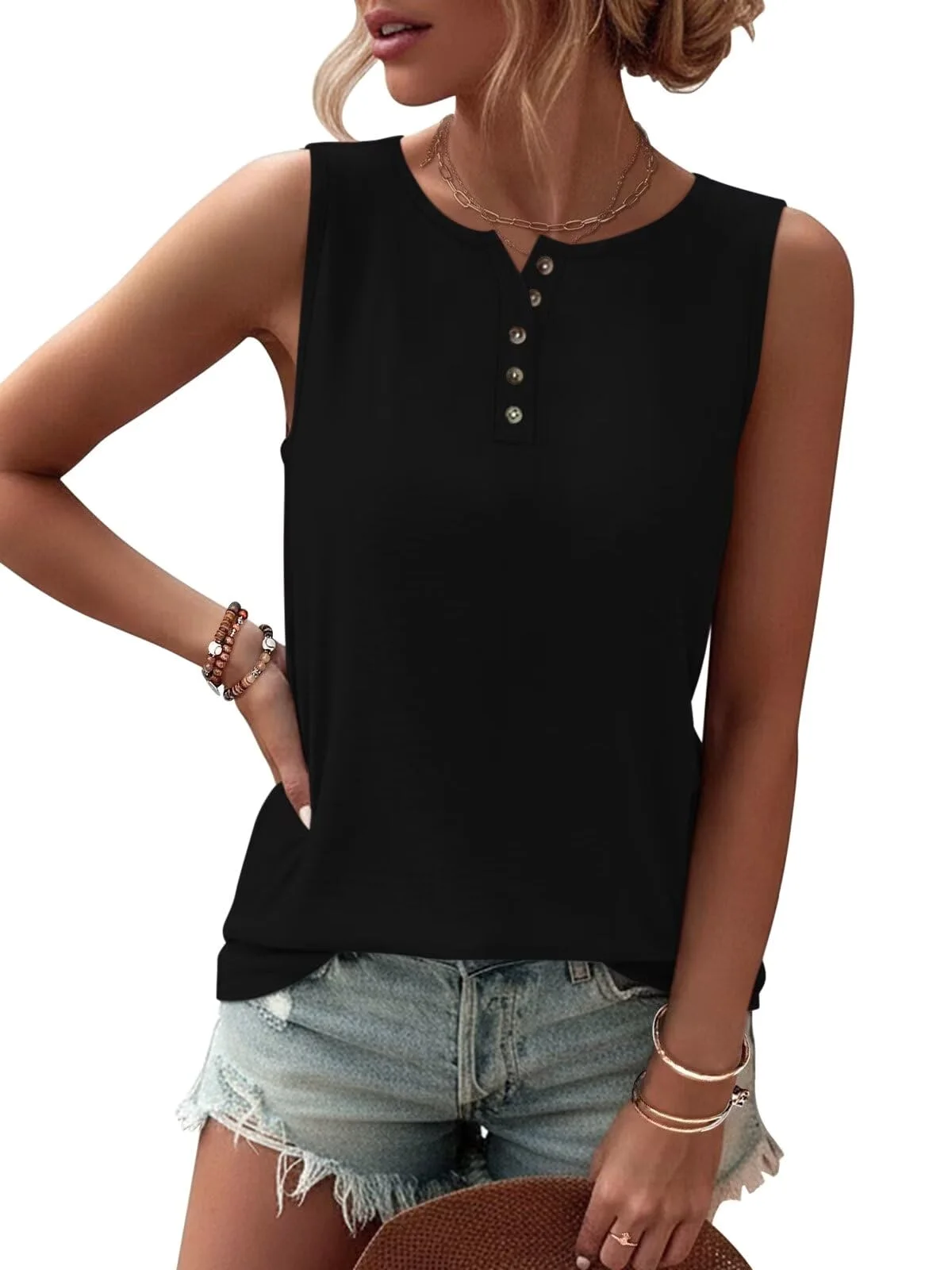 TICTICMIMI Button crewneck tank in Black