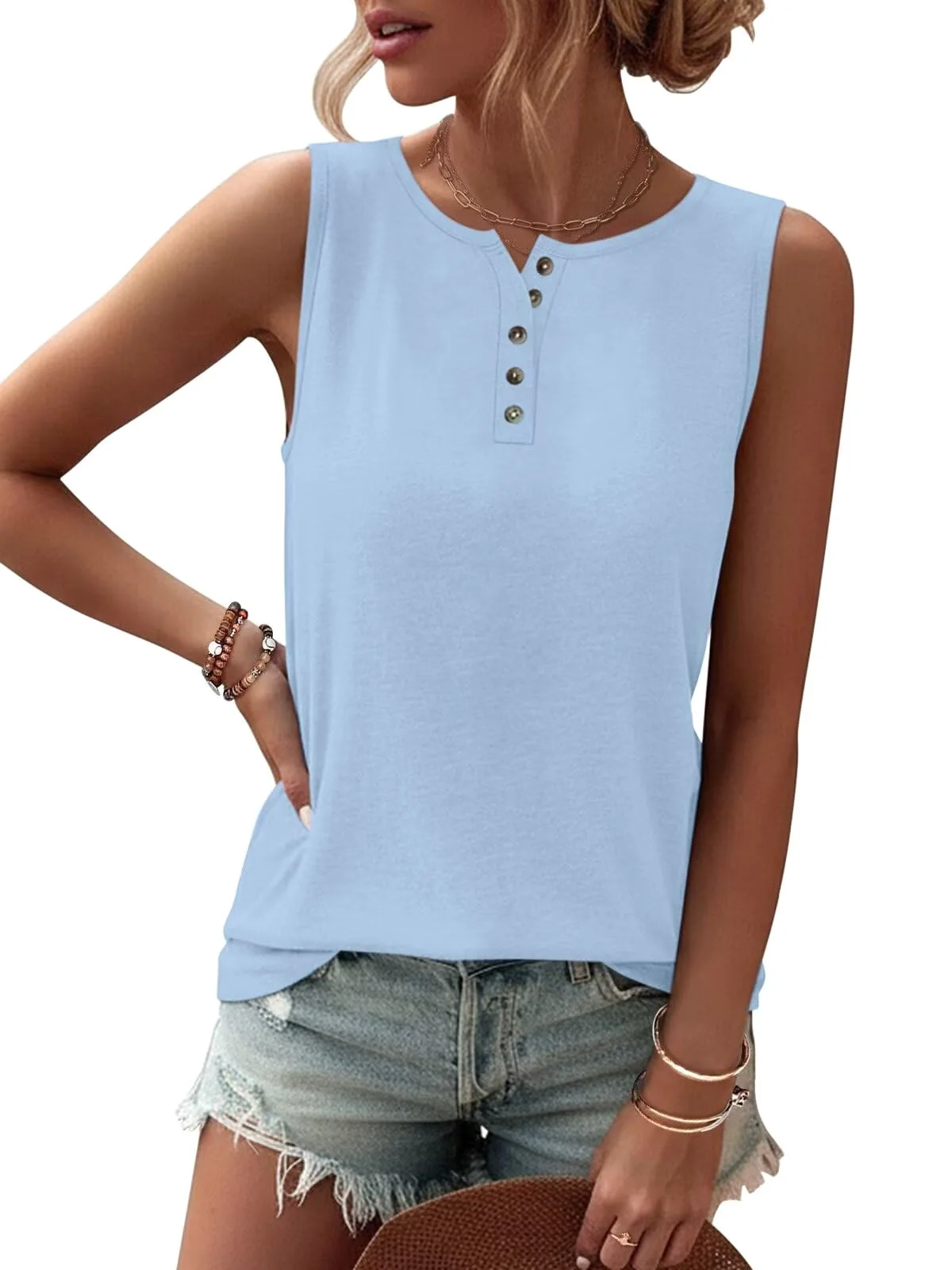 TICTICMIMI Button crewneck tank in Blue