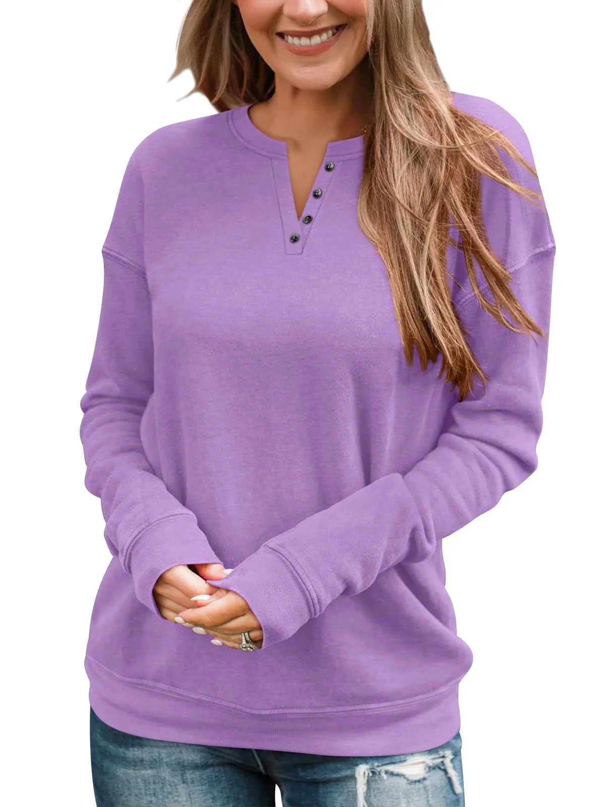 TICTICMIMI Button V-neck lightweight sweatshirt in Lavender