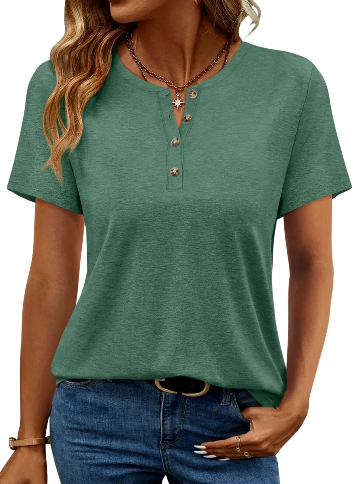 TICTICMIMI Classic short sleeve henley in Green