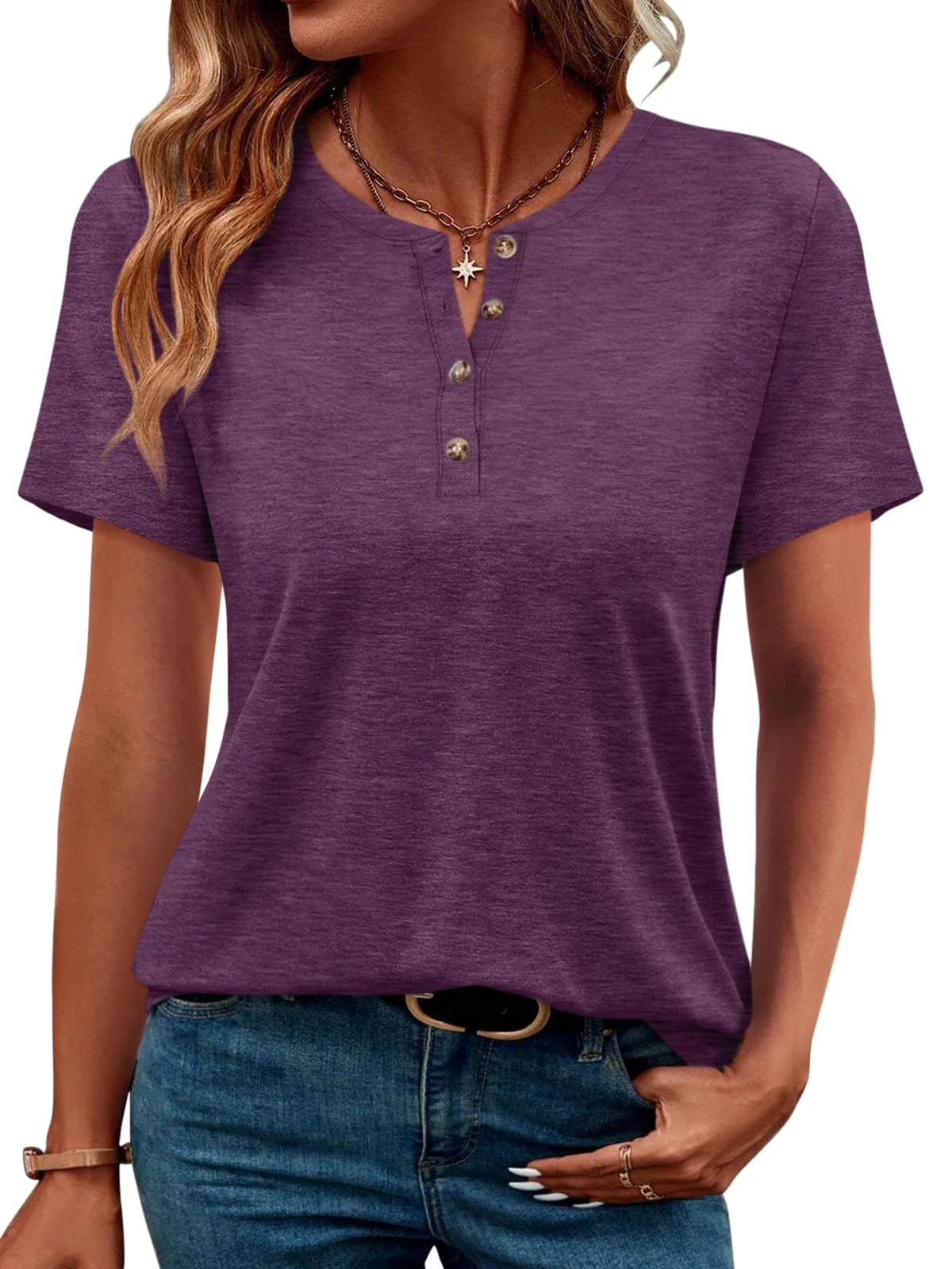 TICTICMIMI Classic short sleeve henley in Purple