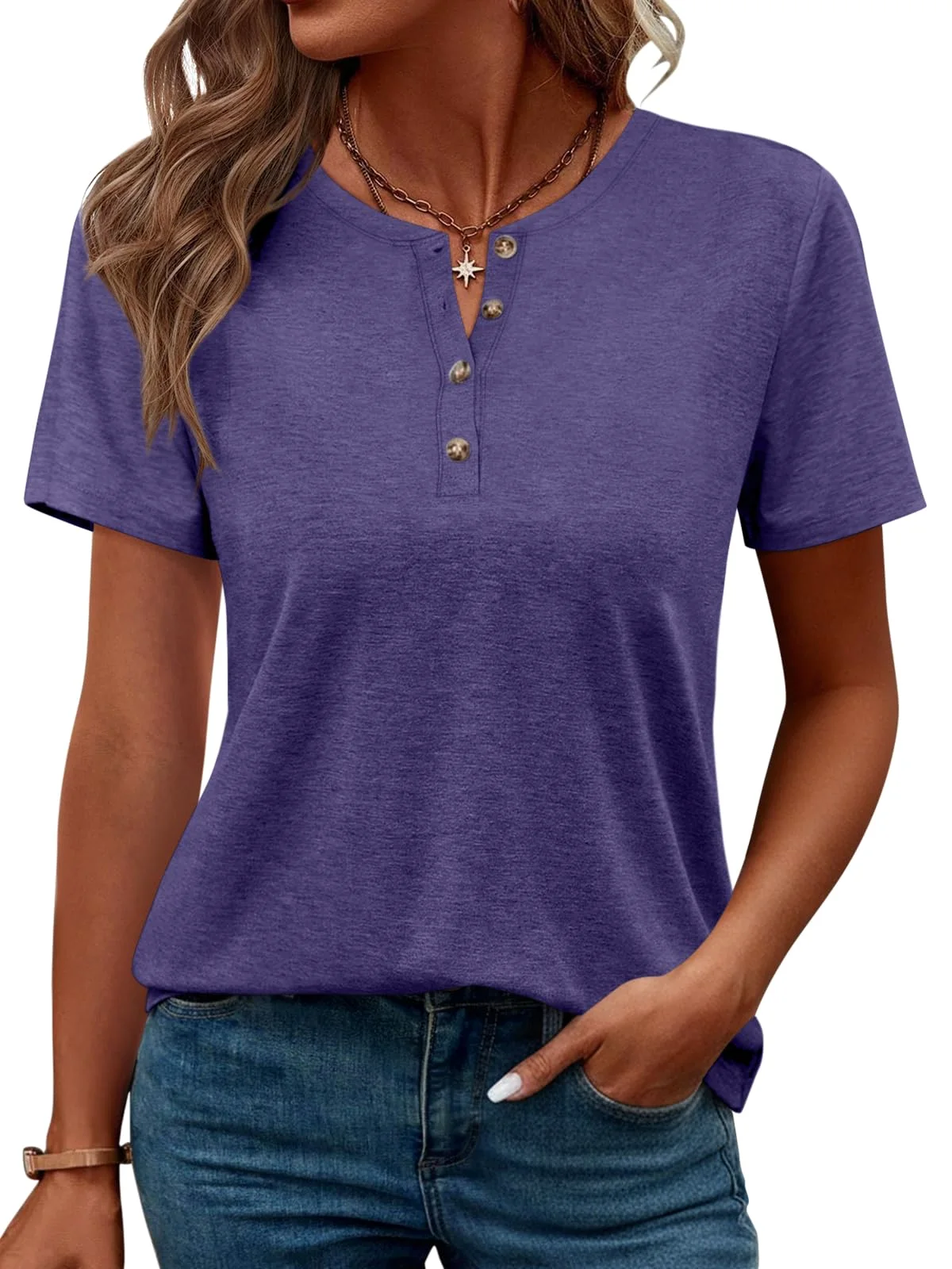TICTICMIMI Classic short sleeve henley in Violet