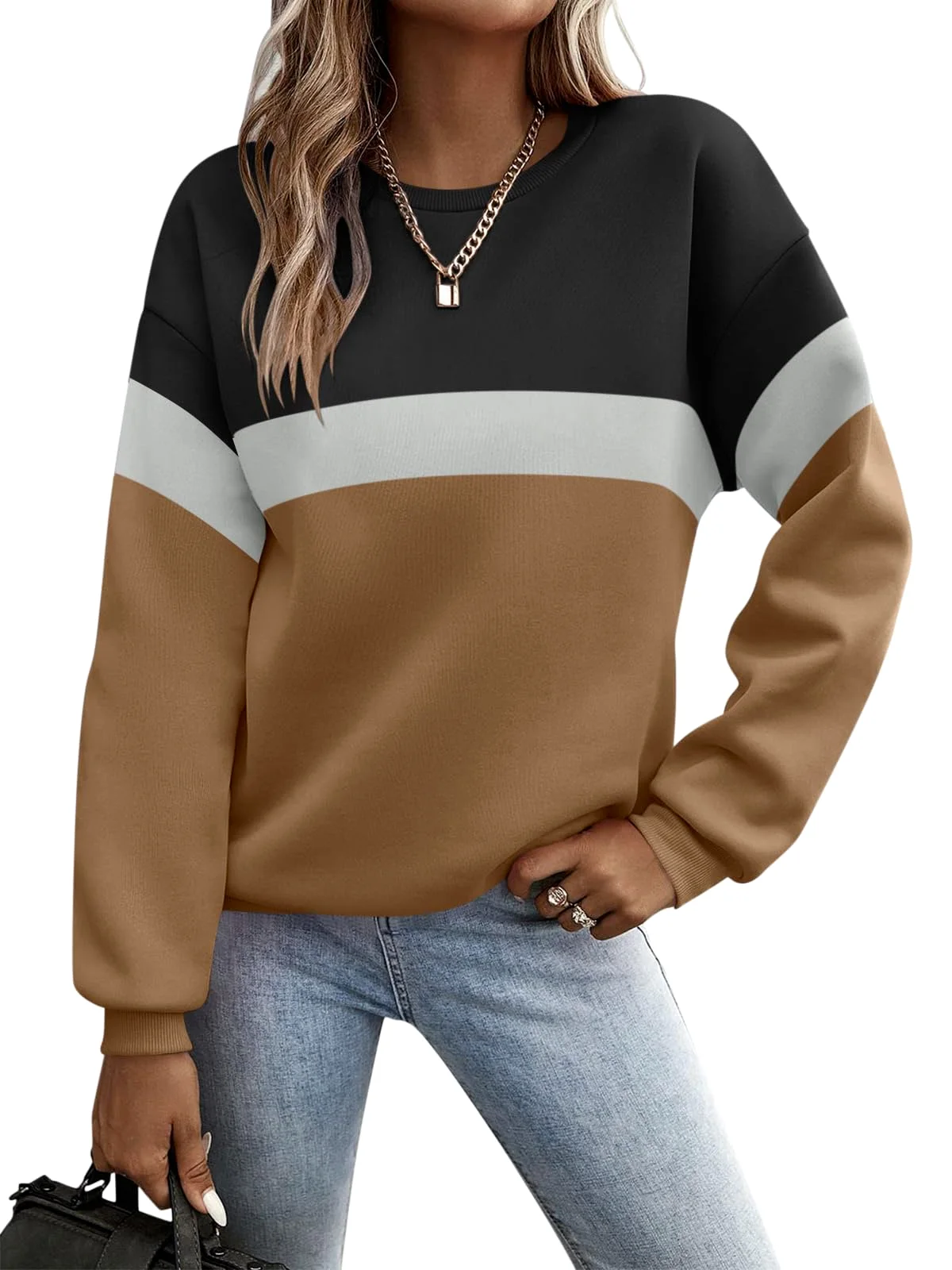 TICTICMIMI Color block crewneck sweatshirt in Black Brown