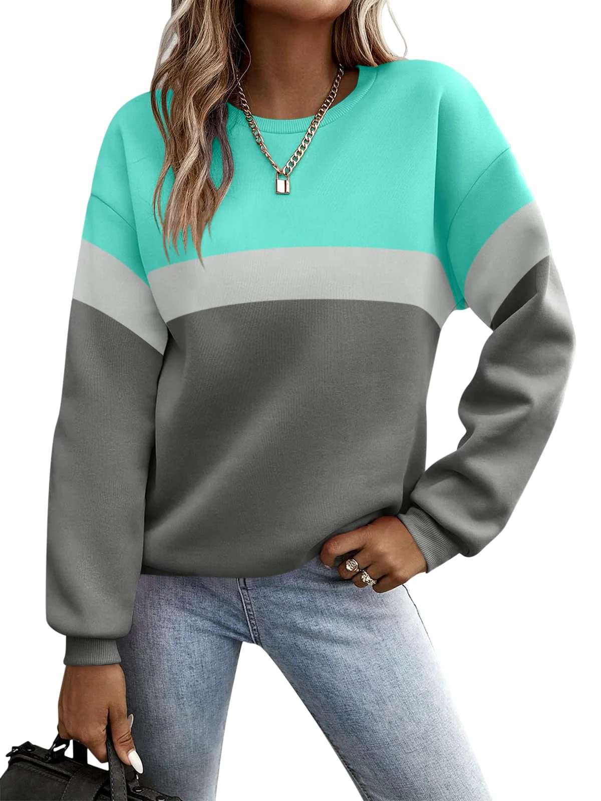 TICTICMIMI Color block crewneck sweatshirt in Mint Gray