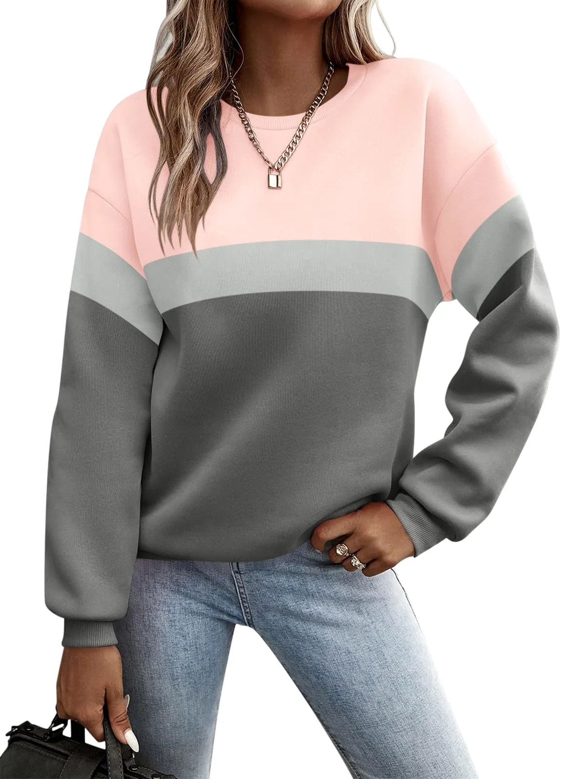 TICTICMIMI Color block crewneck sweatshirt in Pink Gray