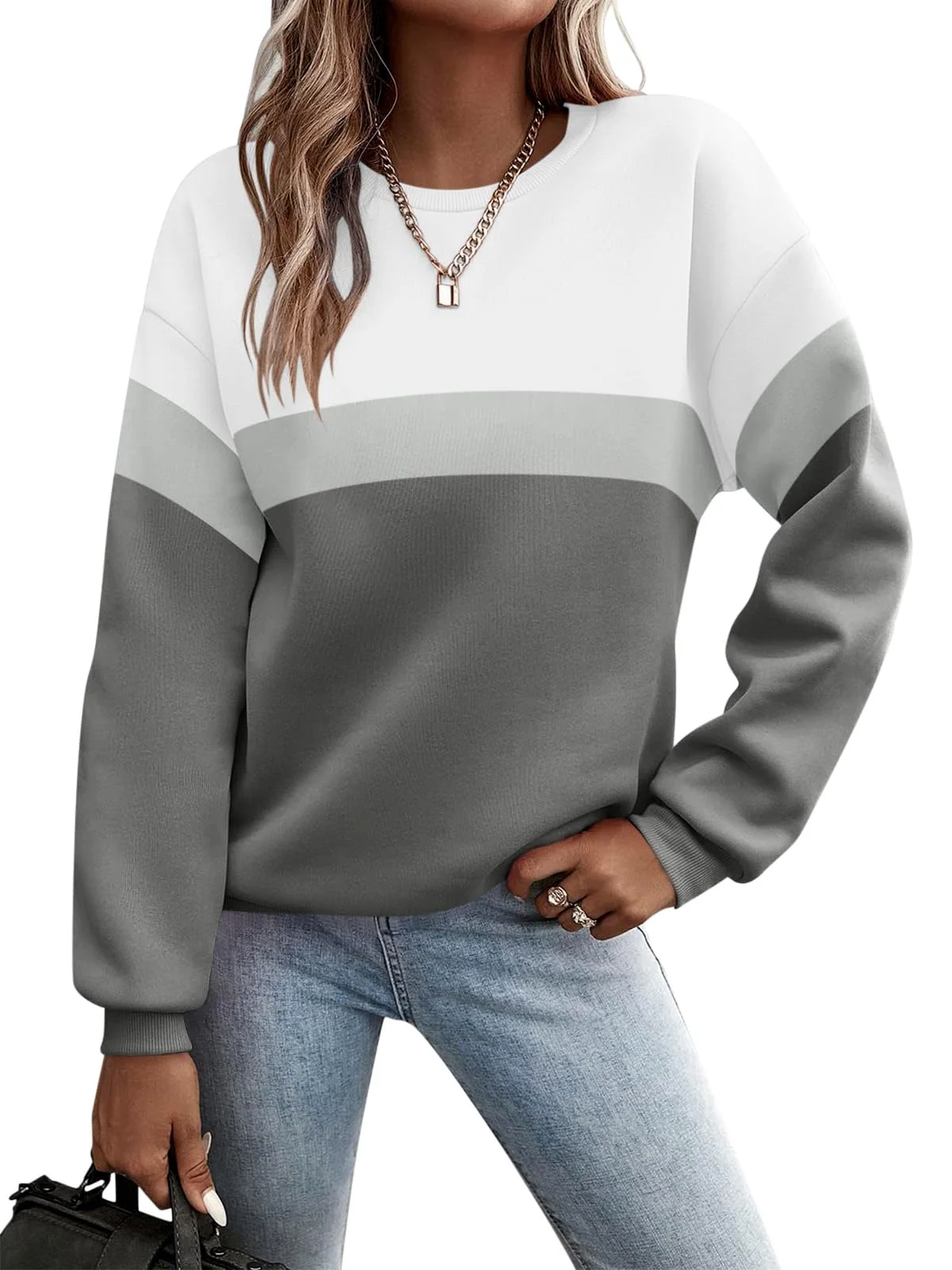 TICTICMIMI Color block crewneck sweatshirt in White Gray