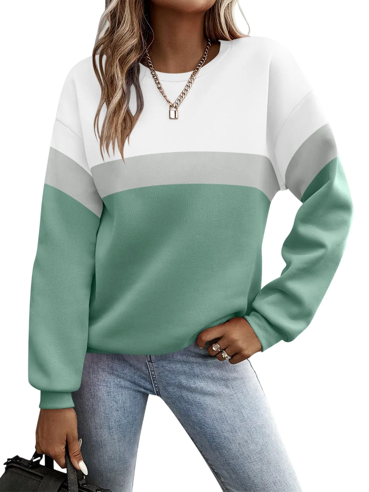 TICTICMIMI Color block crewneck sweatshirt in White Green