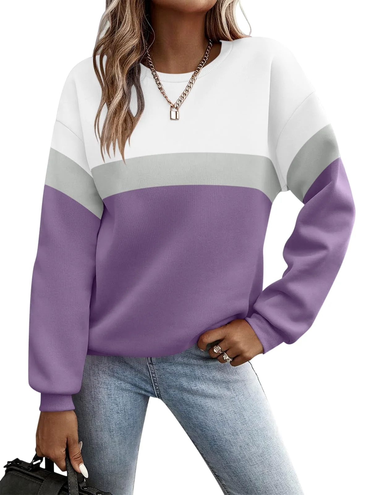 TICTICMIMI Color block crewneck sweatshirt in White Lavender