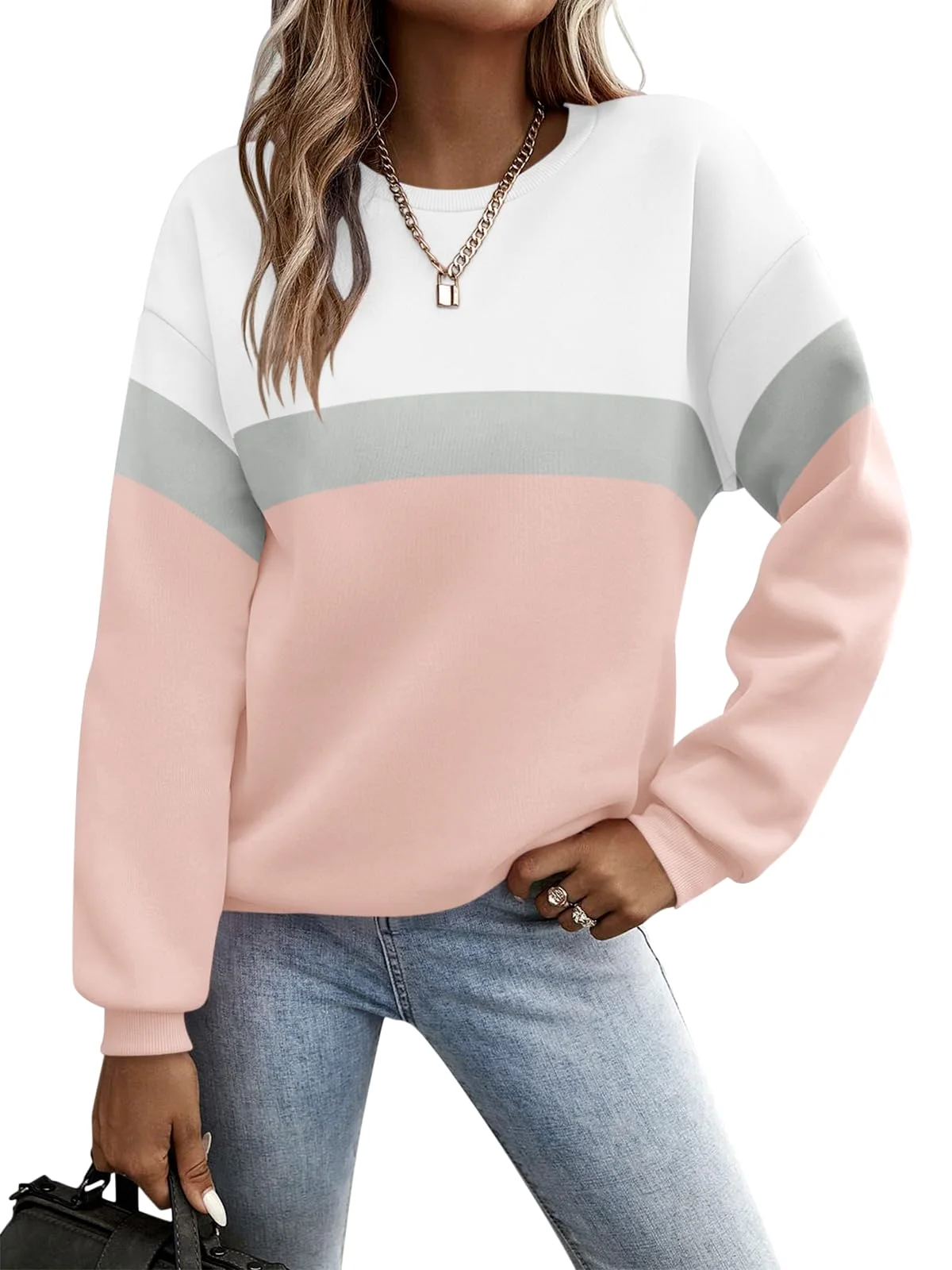 TICTICMIMI Color block crewneck sweatshirt in White Pink