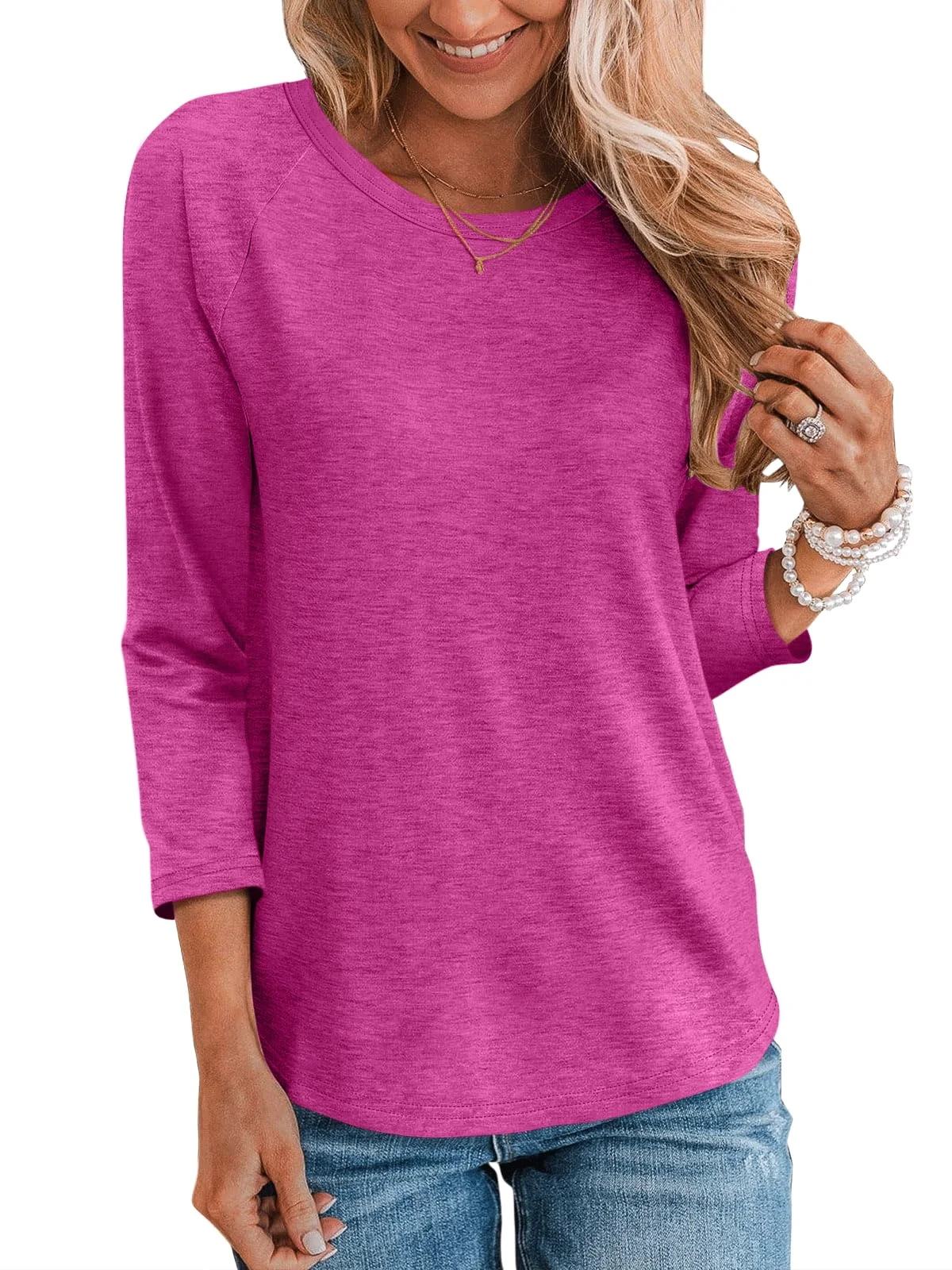TICTICMIMI Crewneck 3/4 sleeve raglan tunic in Hot Pink