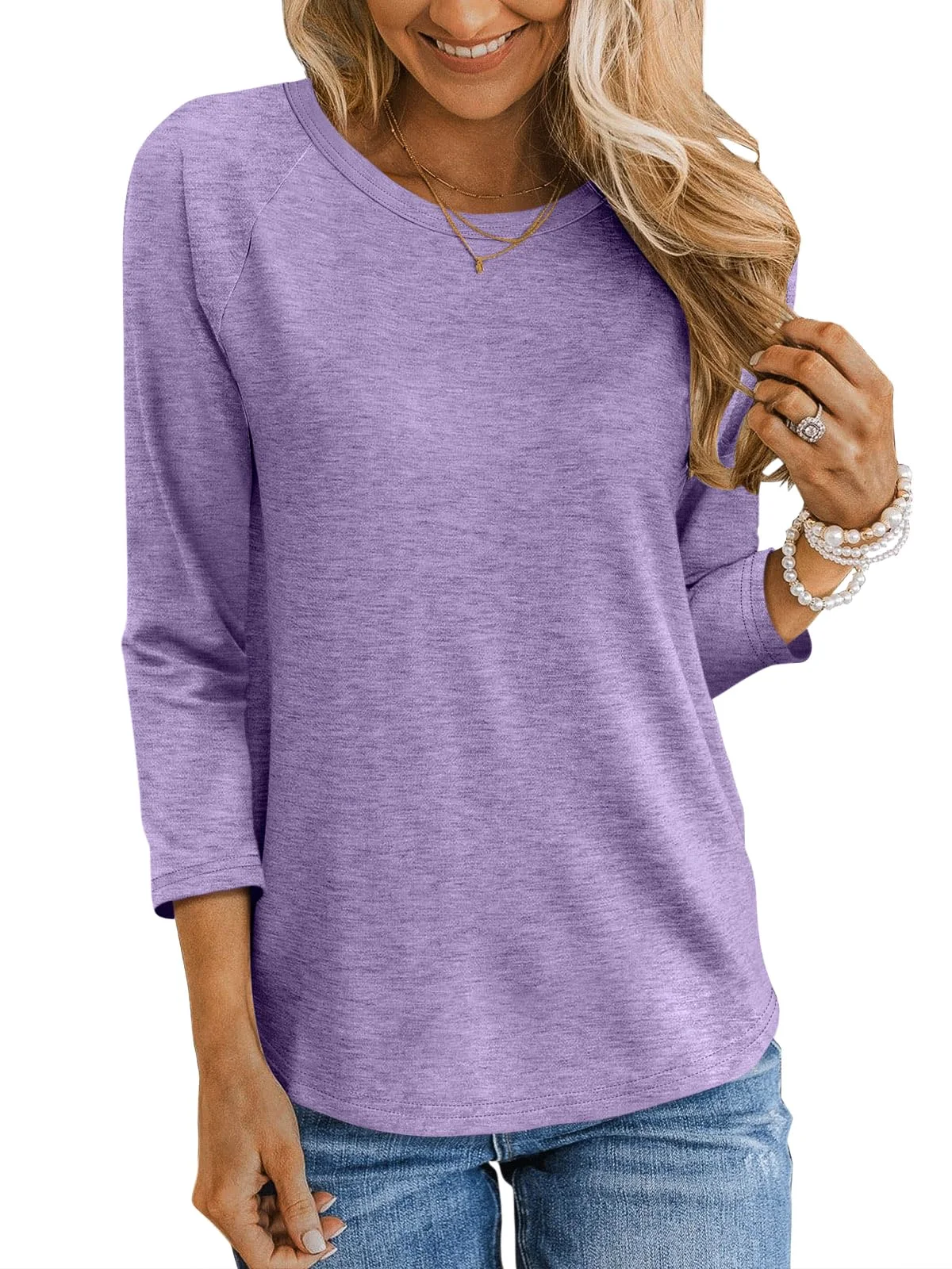 TICTICMIMI Crewneck 3/4 sleeve raglan tunic in Lavender
