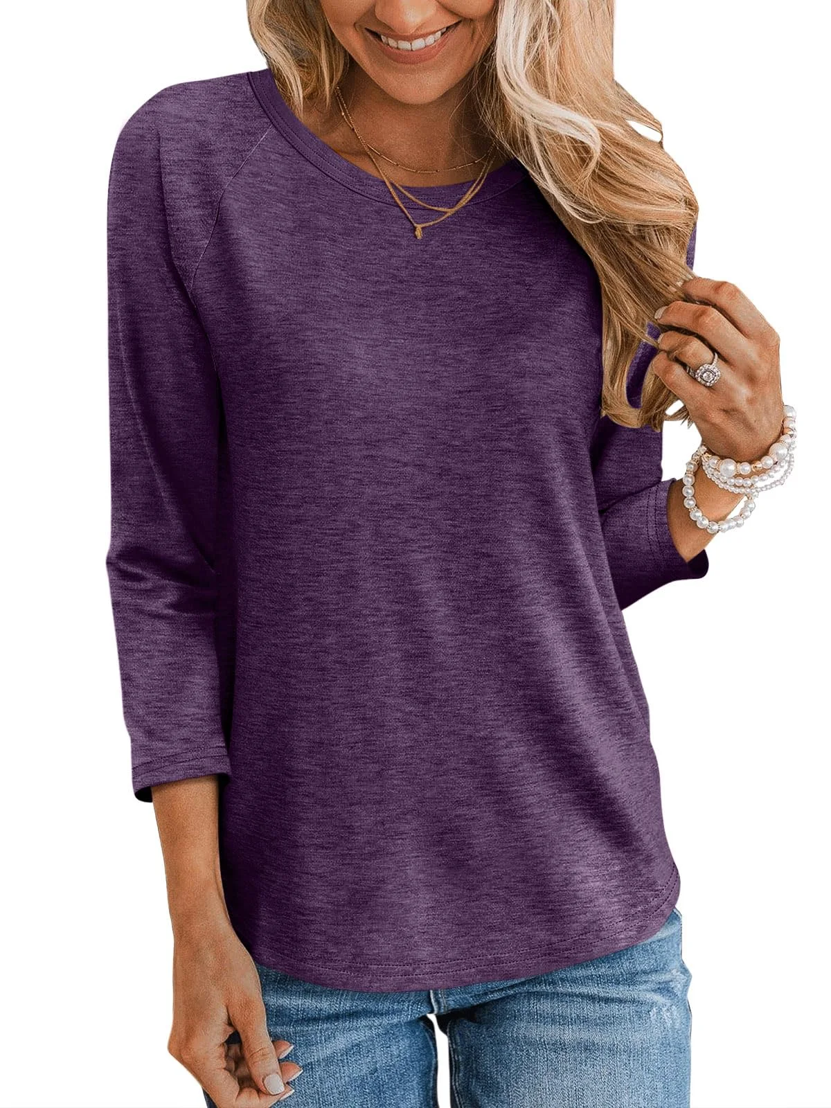 TICTICMIMI Crewneck 3/4 sleeve raglan tunic in Purple