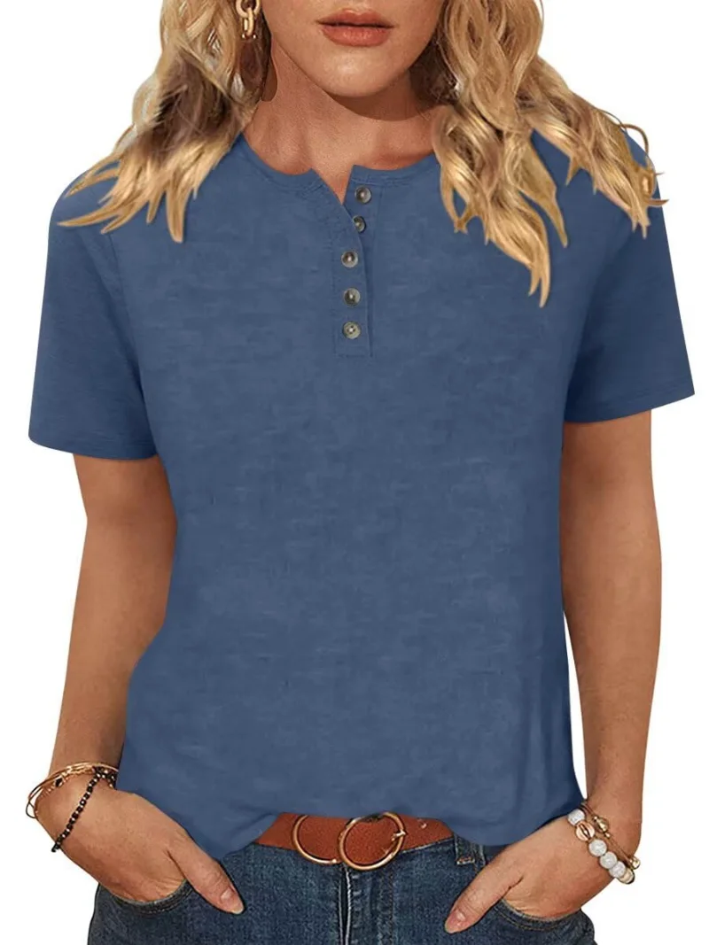 TICTICMIMI Crewneck button henley tee in Navy