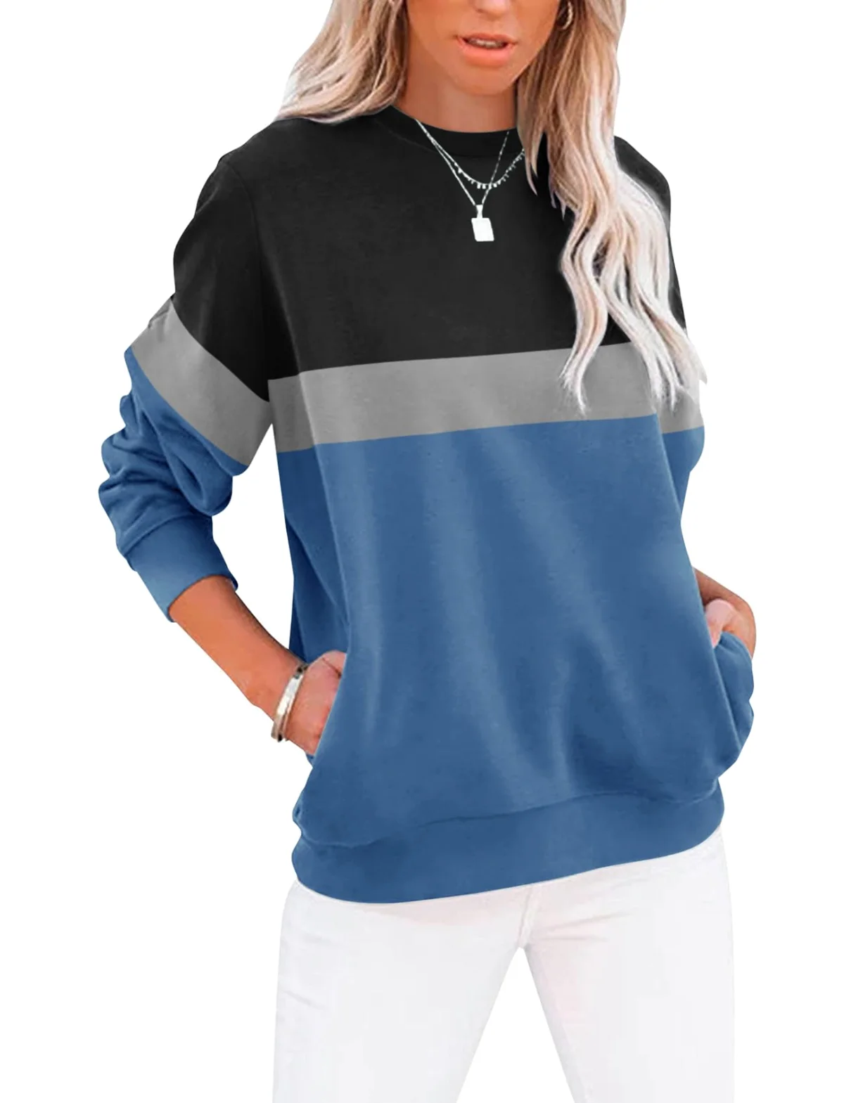 TICTICMIMI Crewneck sweatshirt with side pockets in Black Blue