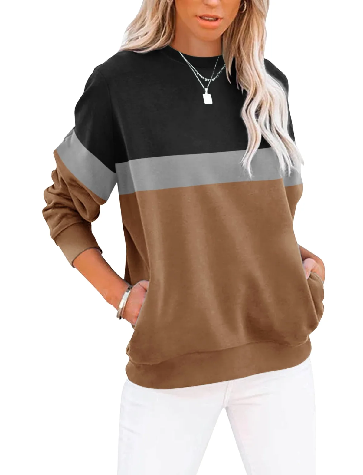 TICTICMIMI Crewneck sweatshirt with side pockets in Black Brown