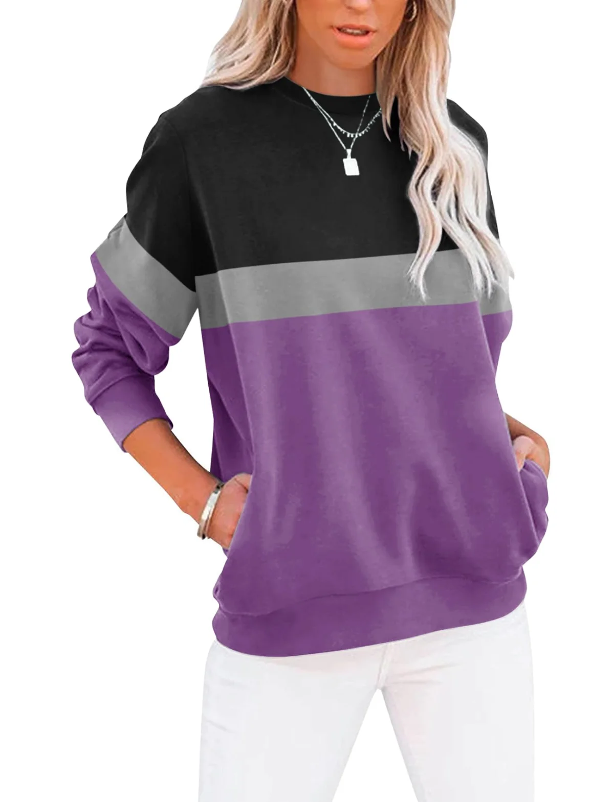 TICTICMIMI Crewneck sweatshirt with side pockets in Black Purple