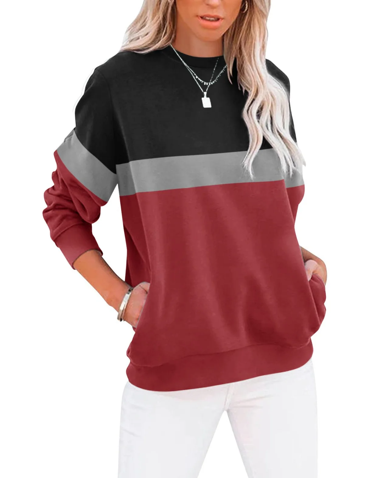 TICTICMIMI Crewneck sweatshirt with side pockets in Black Red