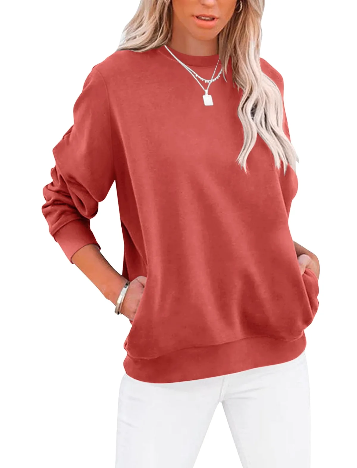 TICTICMIMI Crewneck sweatshirt with side pockets in Coral