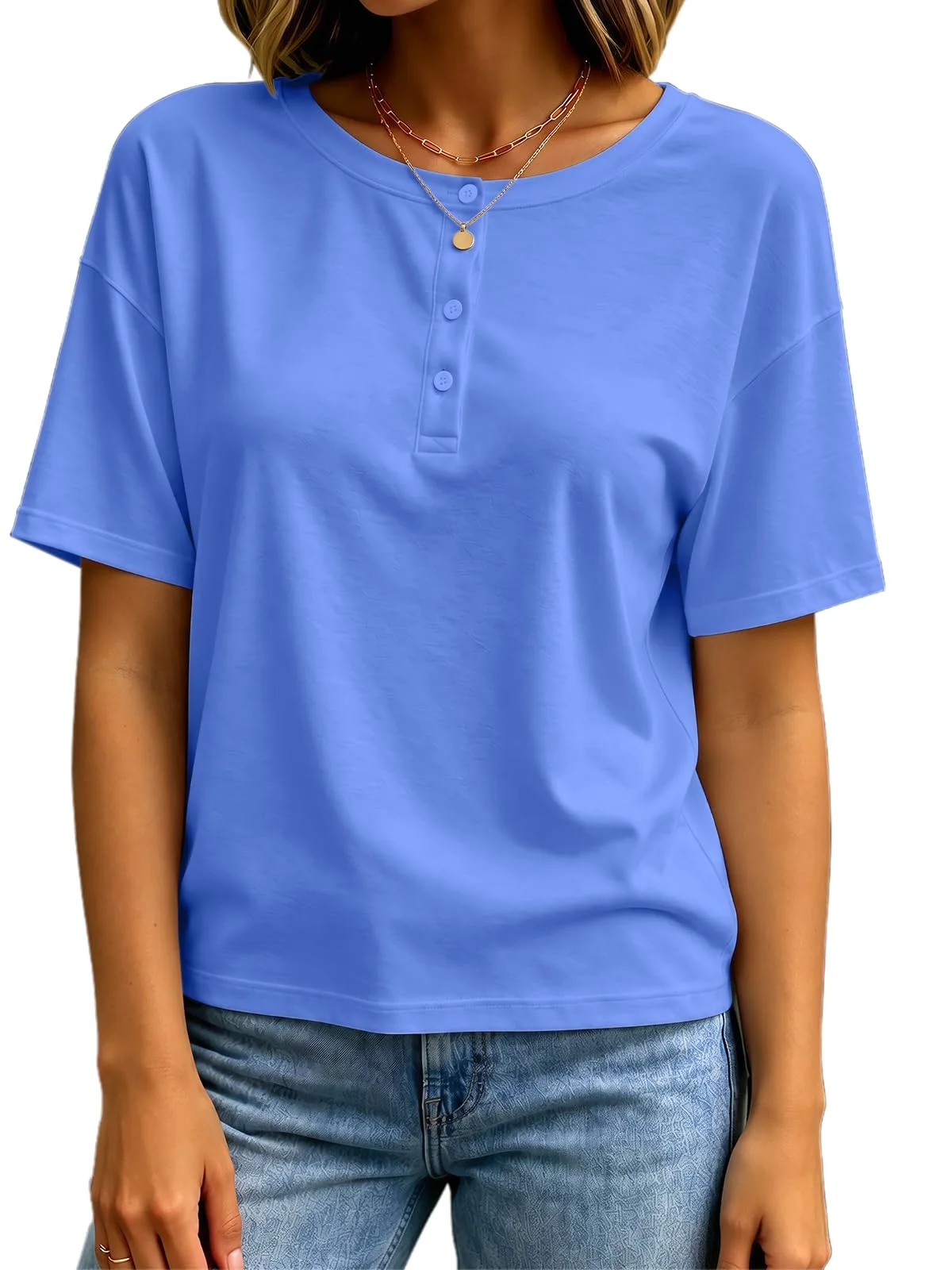TICTICMIMI Drop-shoulder crewneck henley in Blue