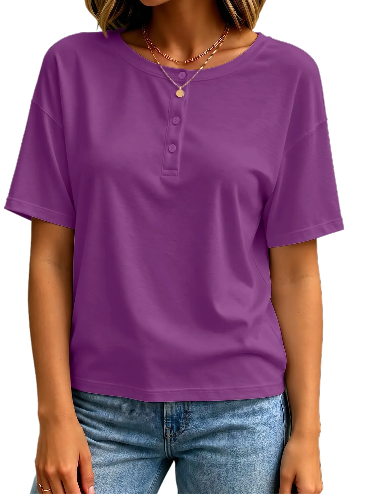 TICTICMIMI Drop-shoulder crewneck henley in Purple
