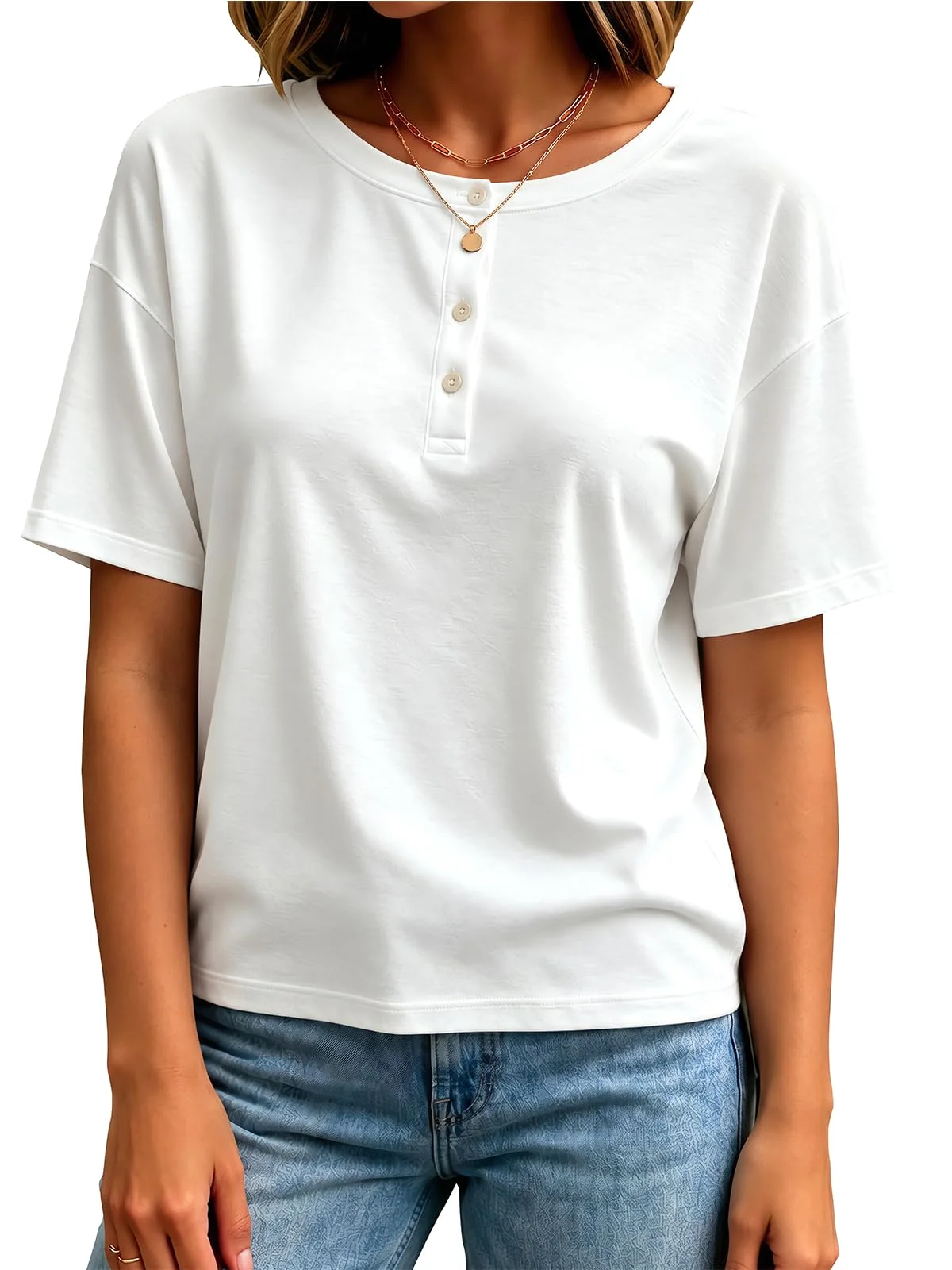 TICTICMIMI Drop-shoulder crewneck henley in White