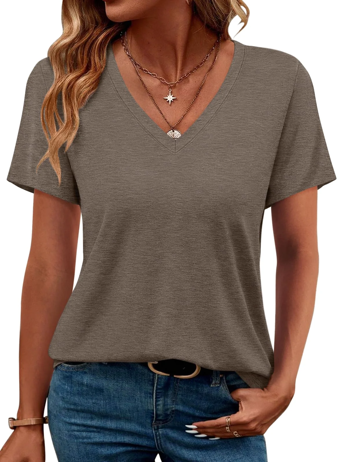 TICTICMIMI Everyday V-neck tee in Coffee