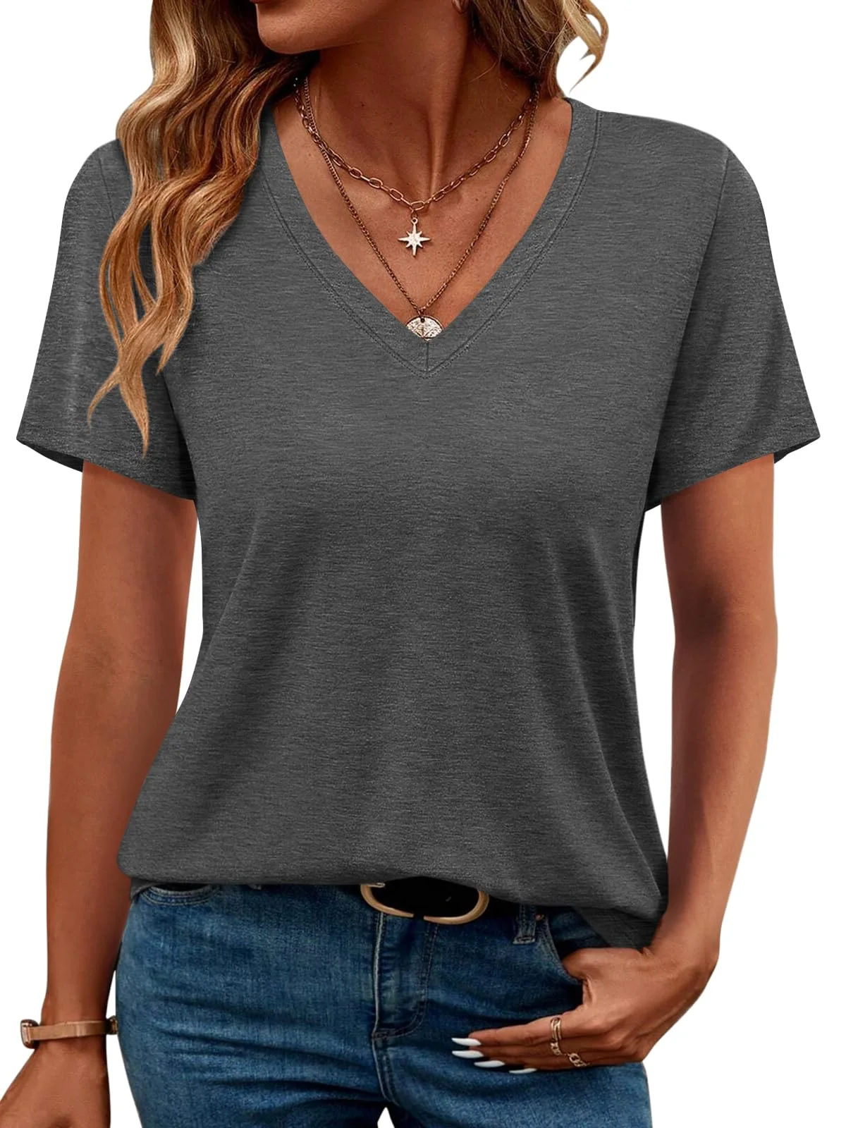 TICTICMIMI Everyday V-neck tee in Dark Gray