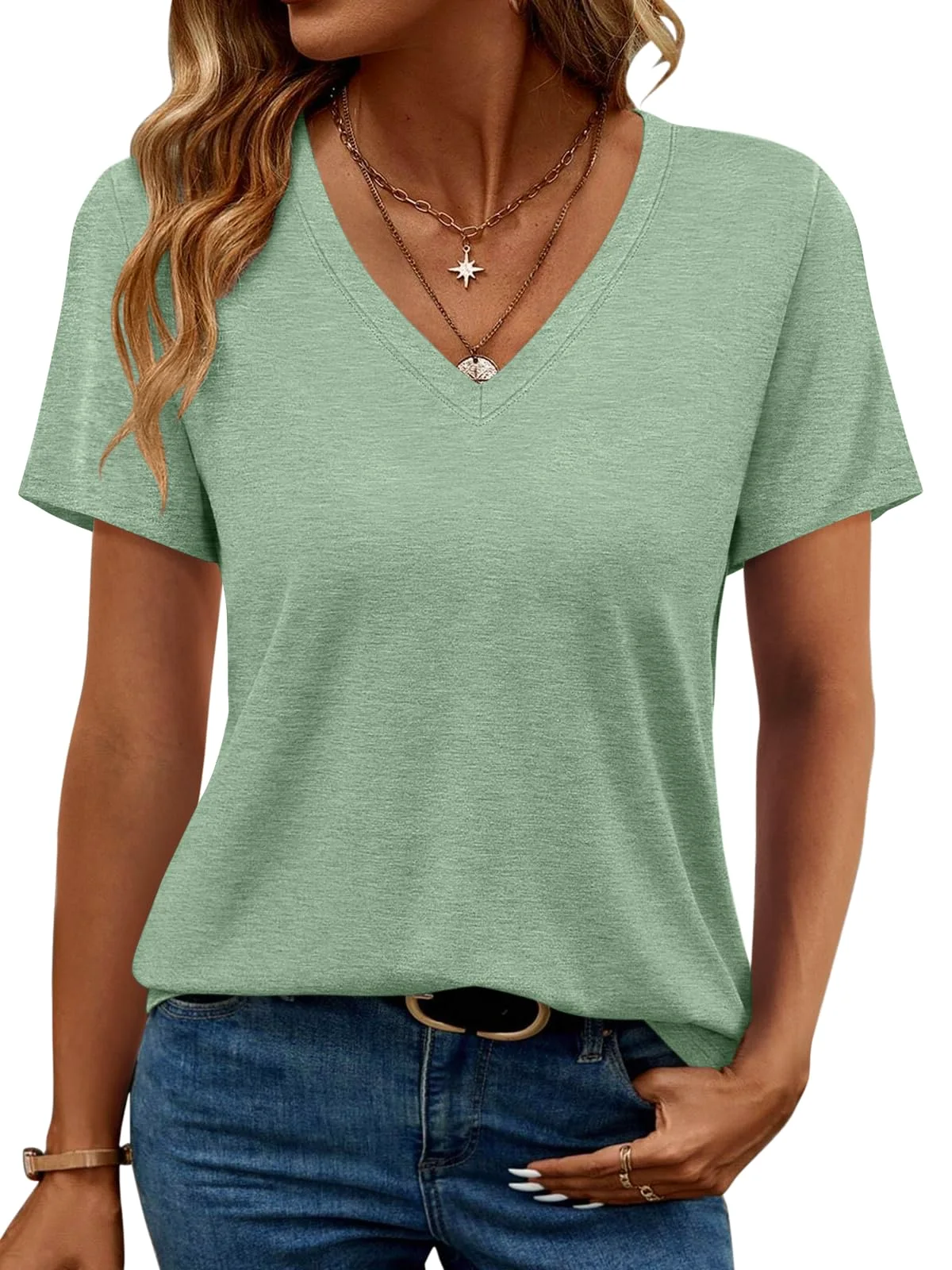 TICTICMIMI Everyday V-neck tee in Grass Green