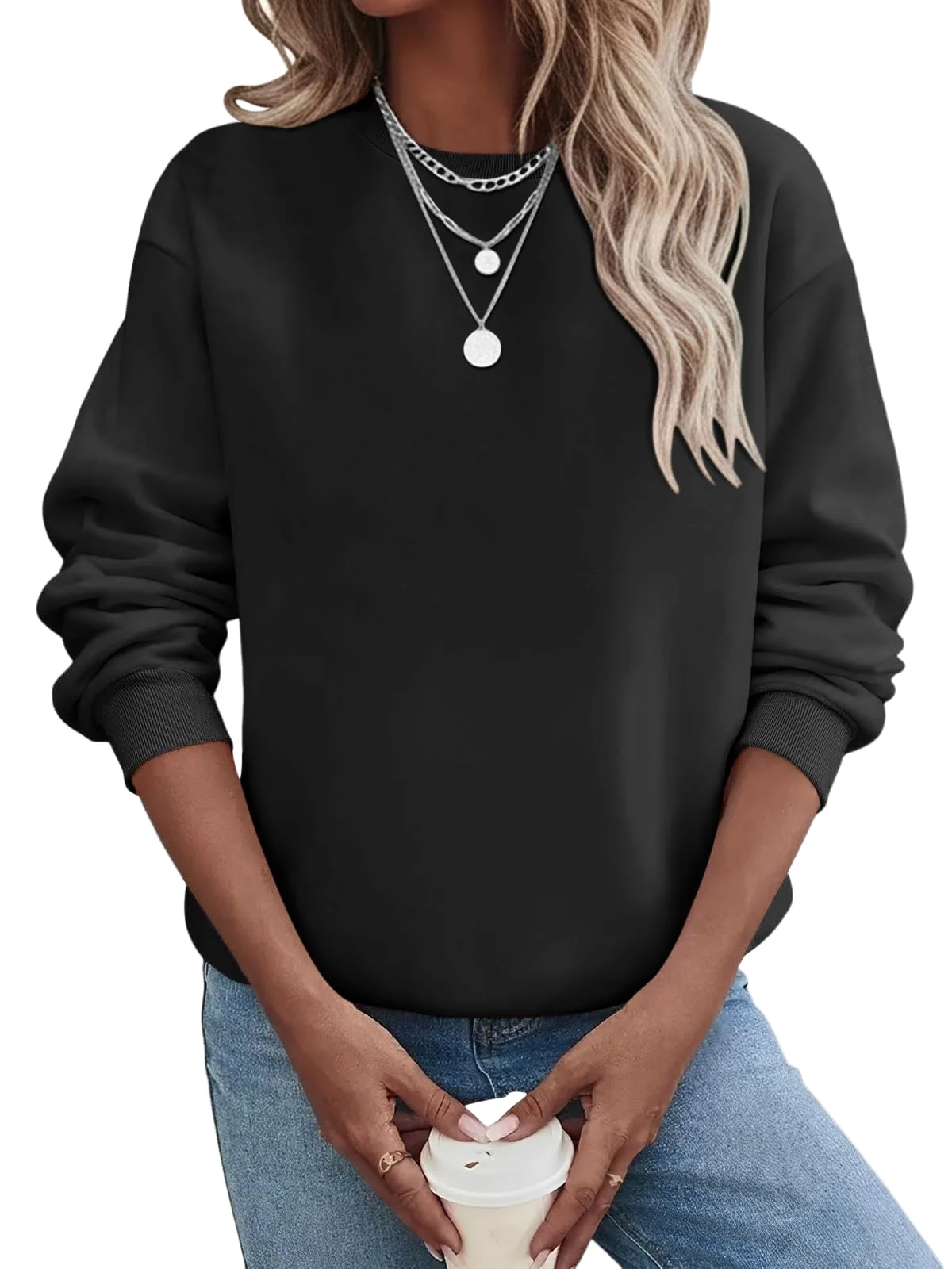 TICTICMIMI Fleece-lined crewneck sweatshirt in Black