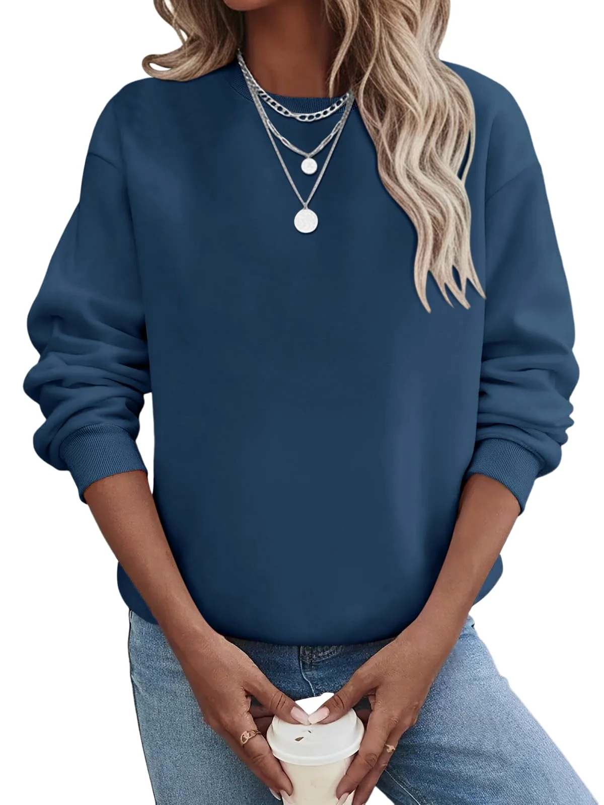 TICTICMIMI Fleece-lined crewneck sweatshirt in Dark Blue